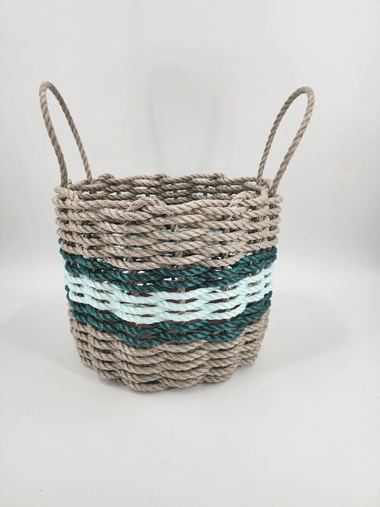 Authentic Maine Lobster Rope Storage Basket Tan and Seafoam, Accent color choice