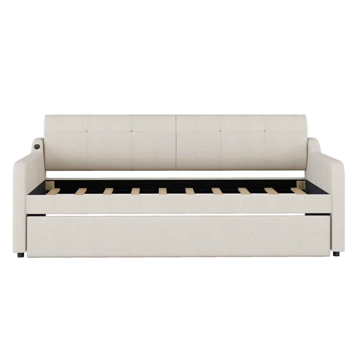 Twin Size Upholstery Daybed with Trundle and USB Charging Design