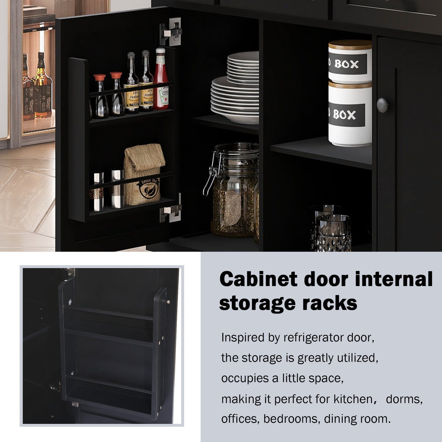 Kitchen Cart with Rubber Wood Drop-Leaf Countertop
