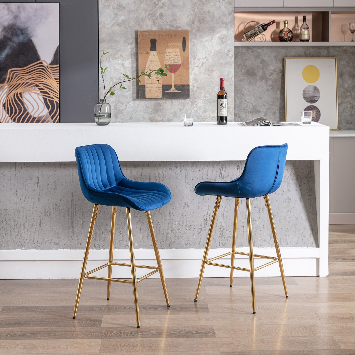26 Inch Set of 2 Velvet Bar Stools with Steel Frame