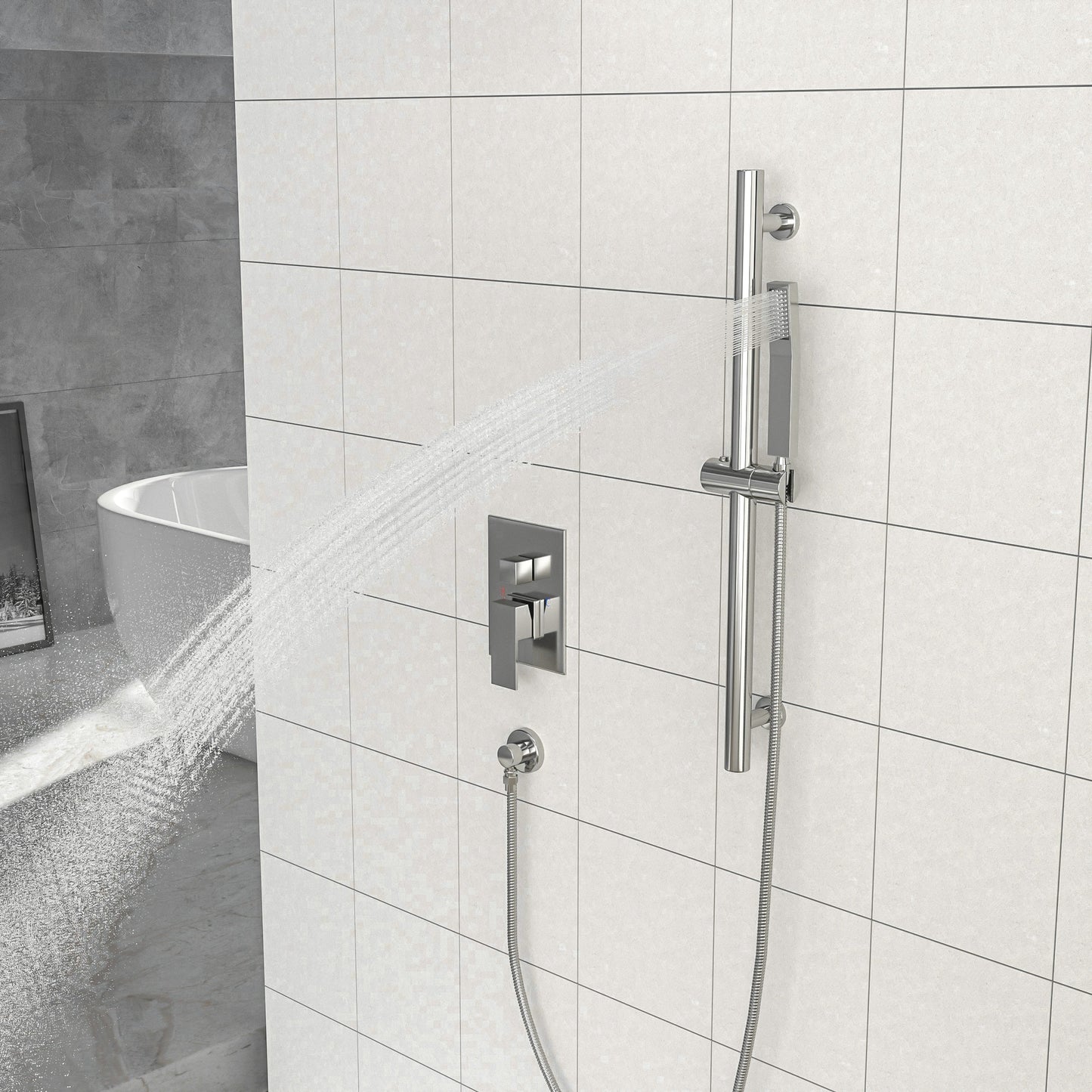 Brushed Nickel Shower System with Adjustable Slide Bar