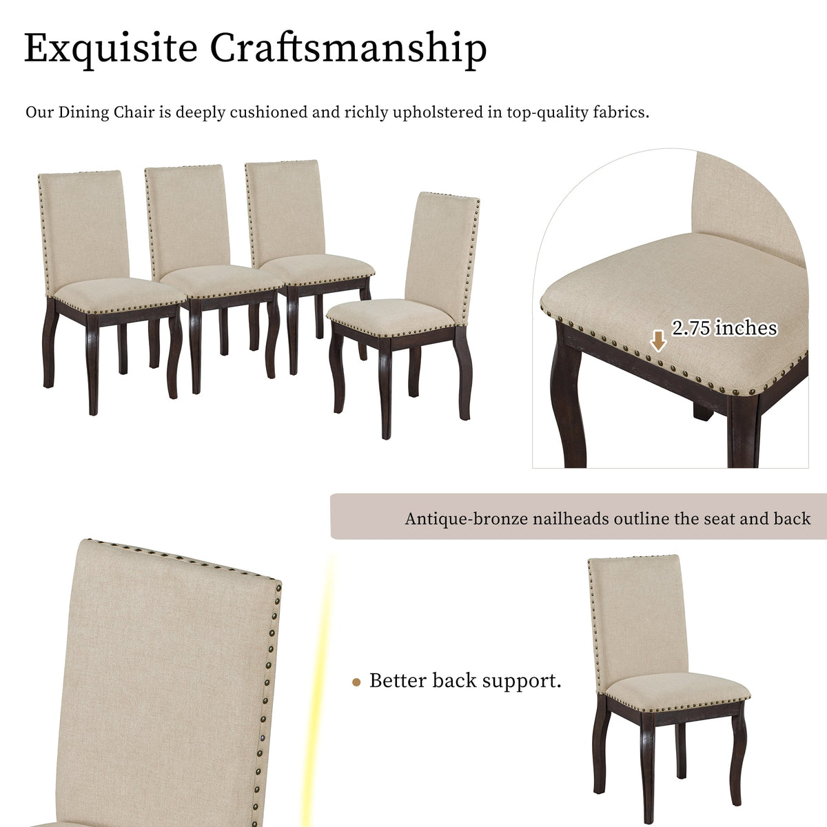 TREXM Set of 2 Dining Chairs with Nailhead in Espresso