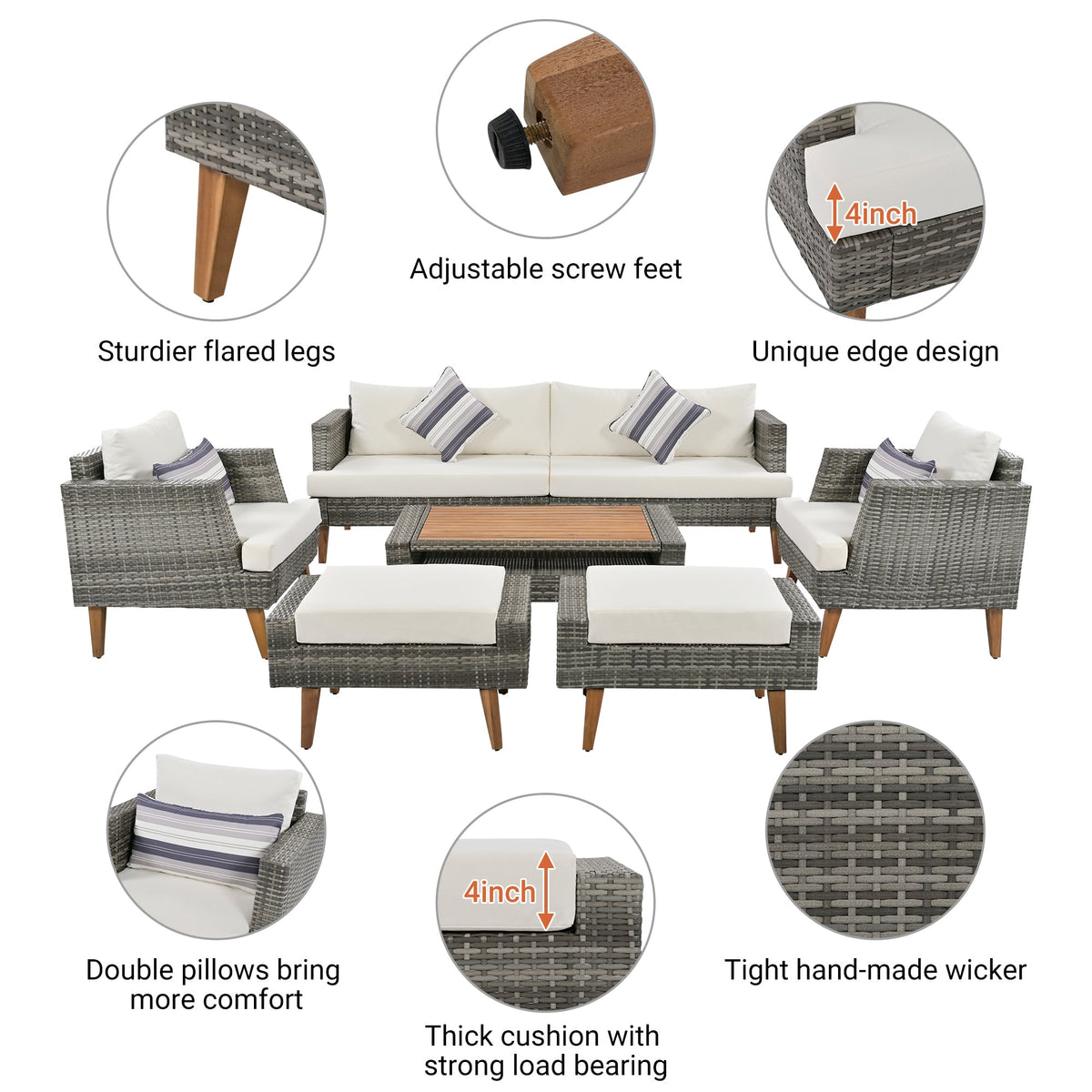 6-Pieces All Weather PE Wicker Sofa Set