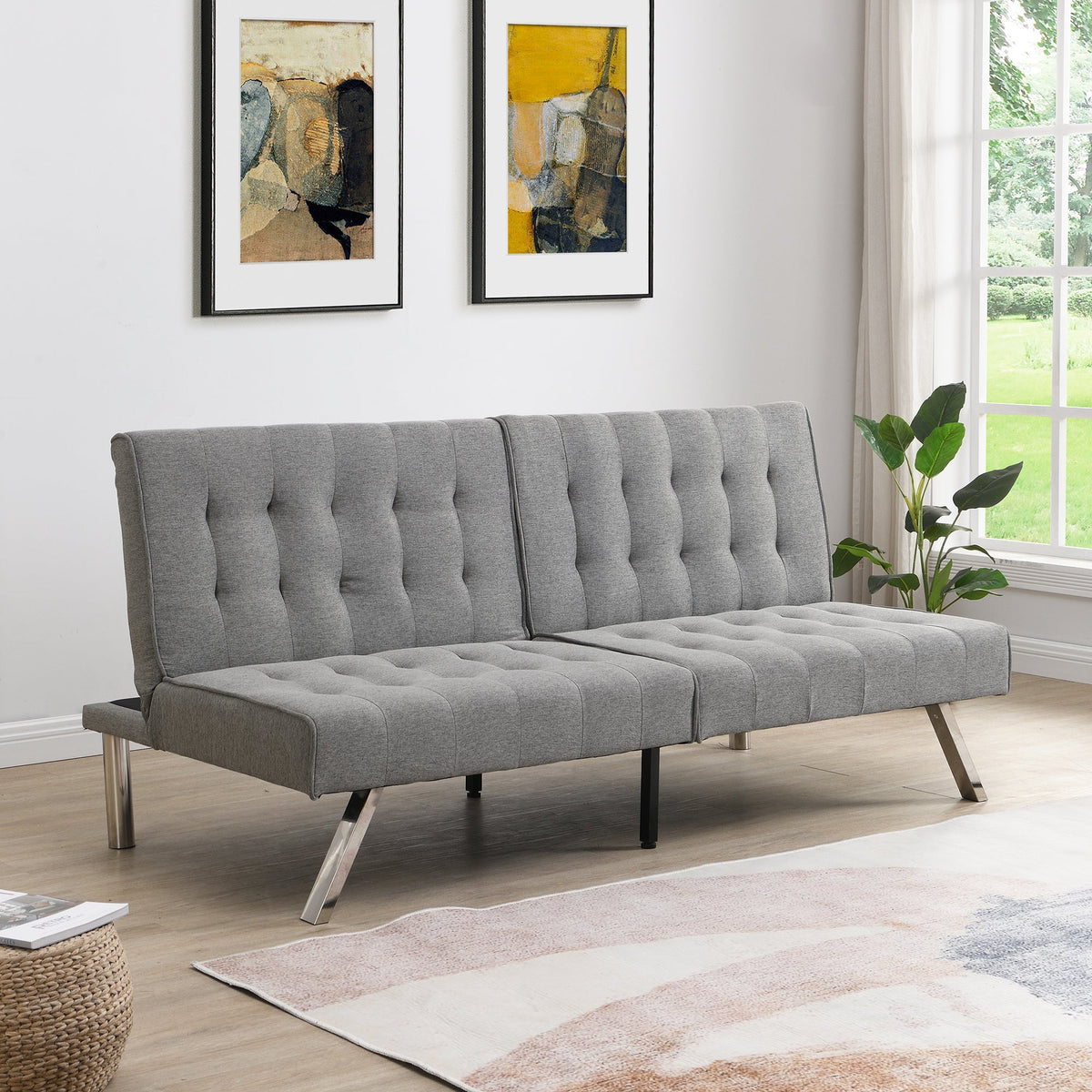 Wood Frame Stainless Leg Futon Sofa Bed