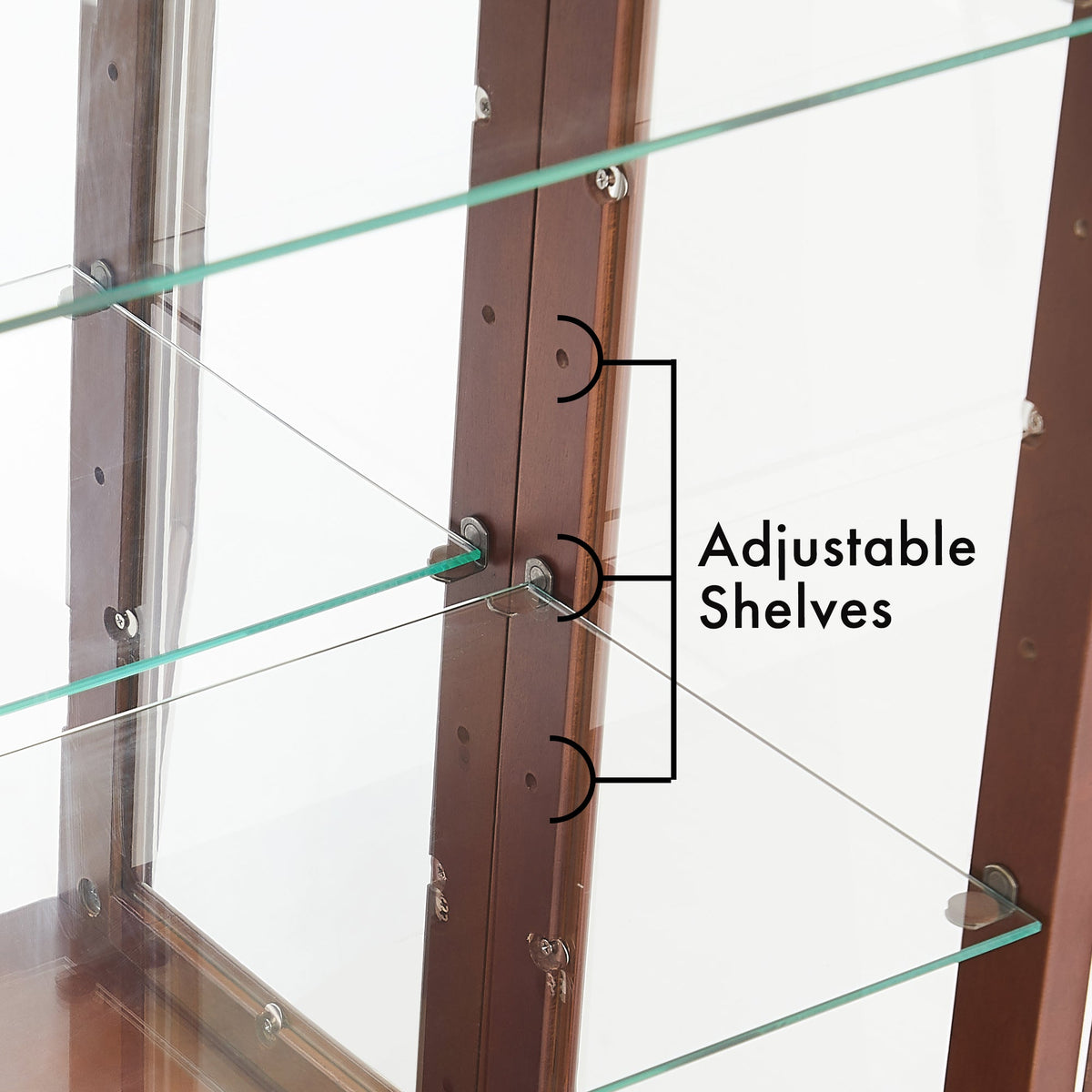Lighted Curio Cabinet with Adjustable Shelves and Mirrored Back Panel