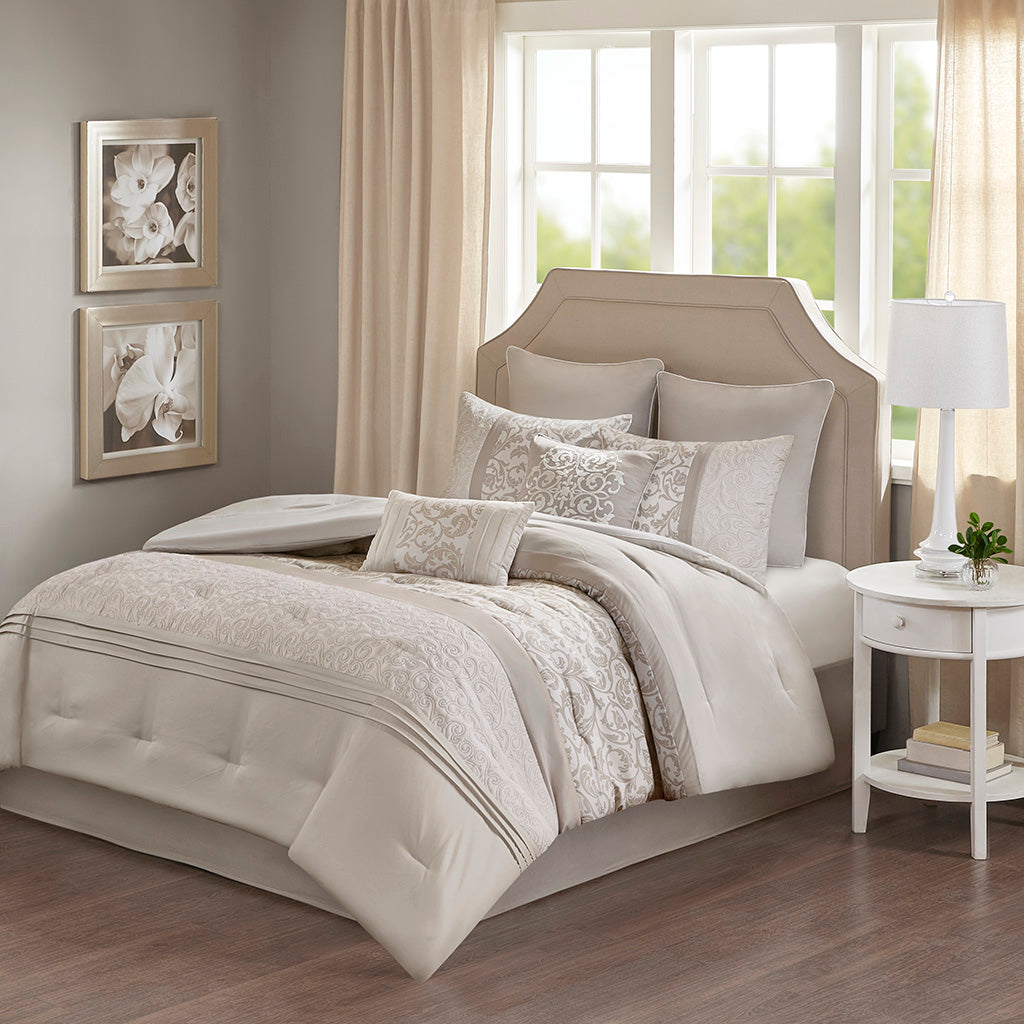 Embroidered 8 Piece Comforter Set - Neutral Queen