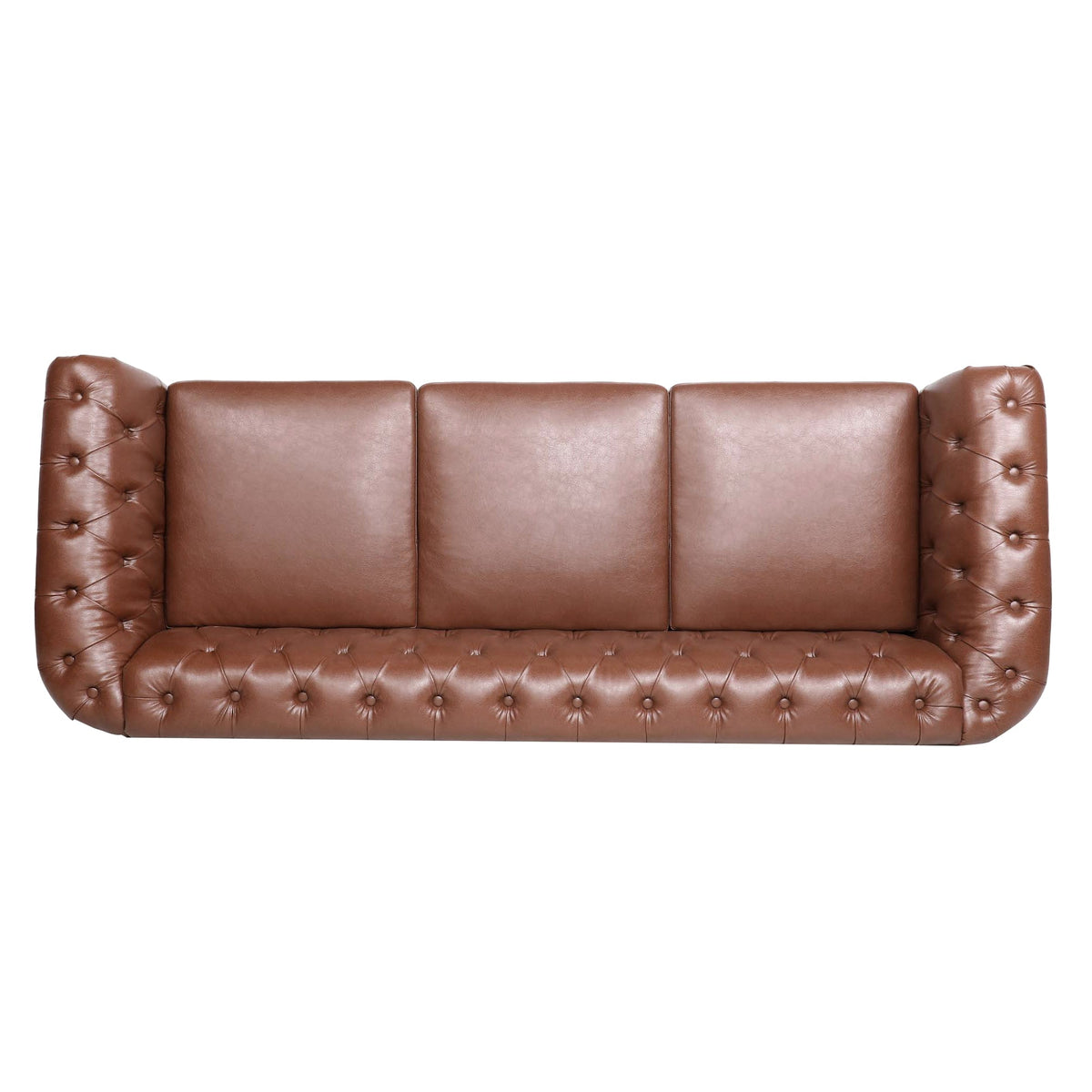 Brown PU Rolled Arm Chesterfield Three Seater Sofa