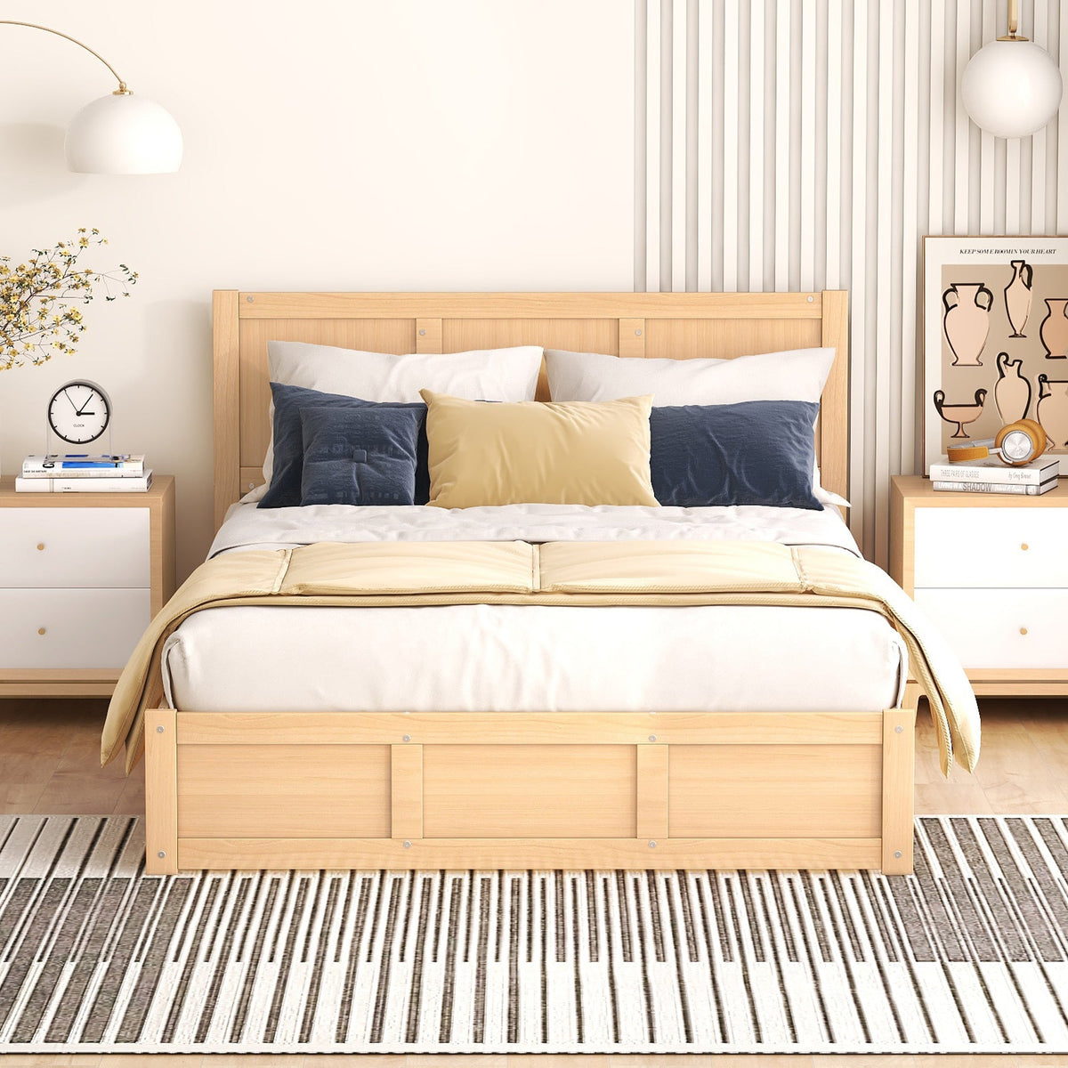 Full Size Wood Platform Bed with Underneath Storage and 2 Drawers