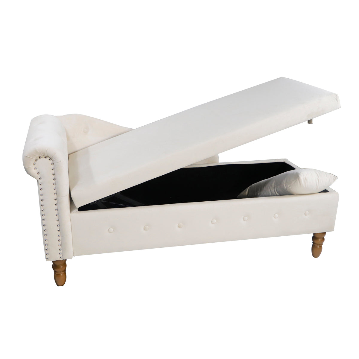 Beige Chaise Lounge Indoor Velvet Lounge Chair with Storage