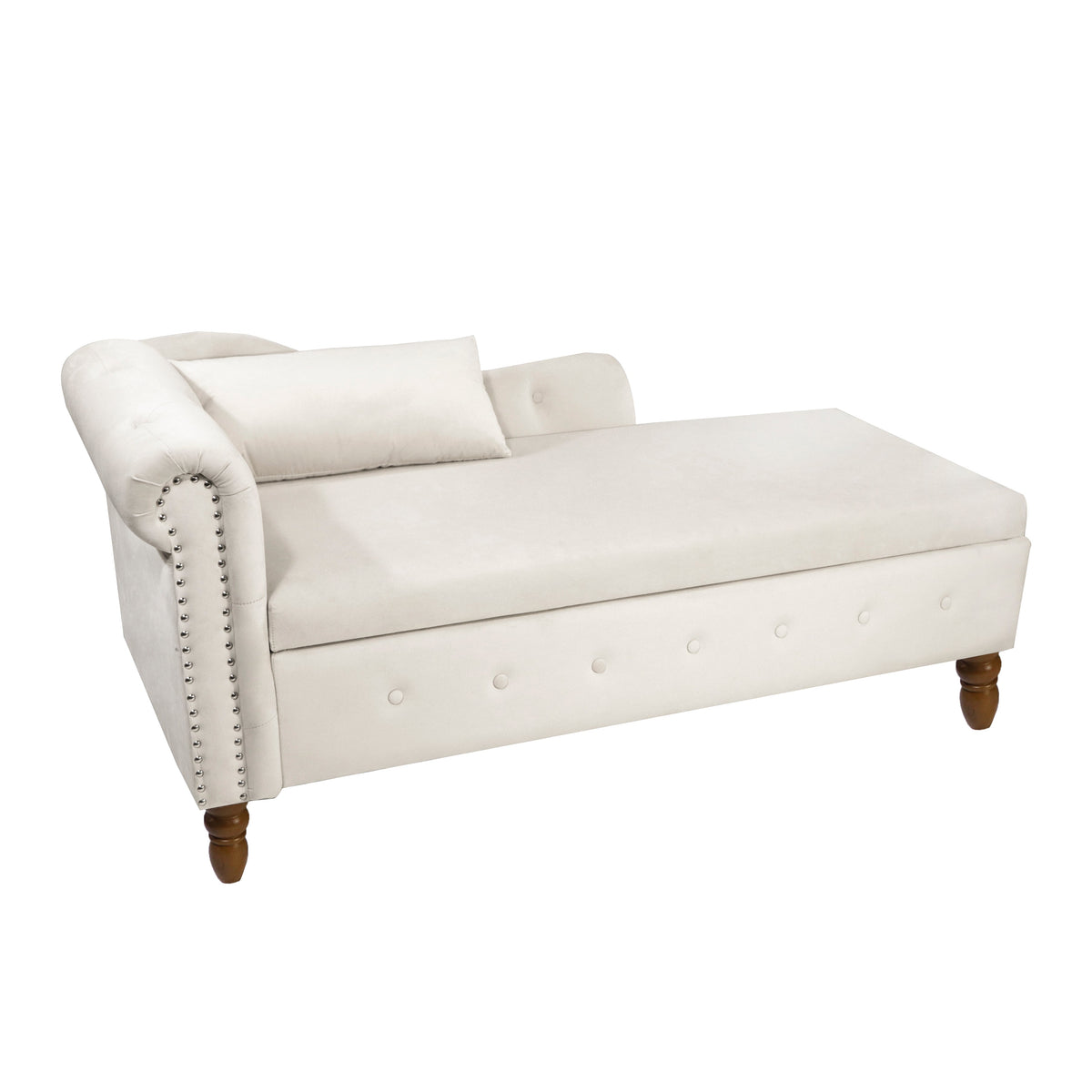 Beige Chaise Lounge Indoor Velvet Lounge Chair with Storage
