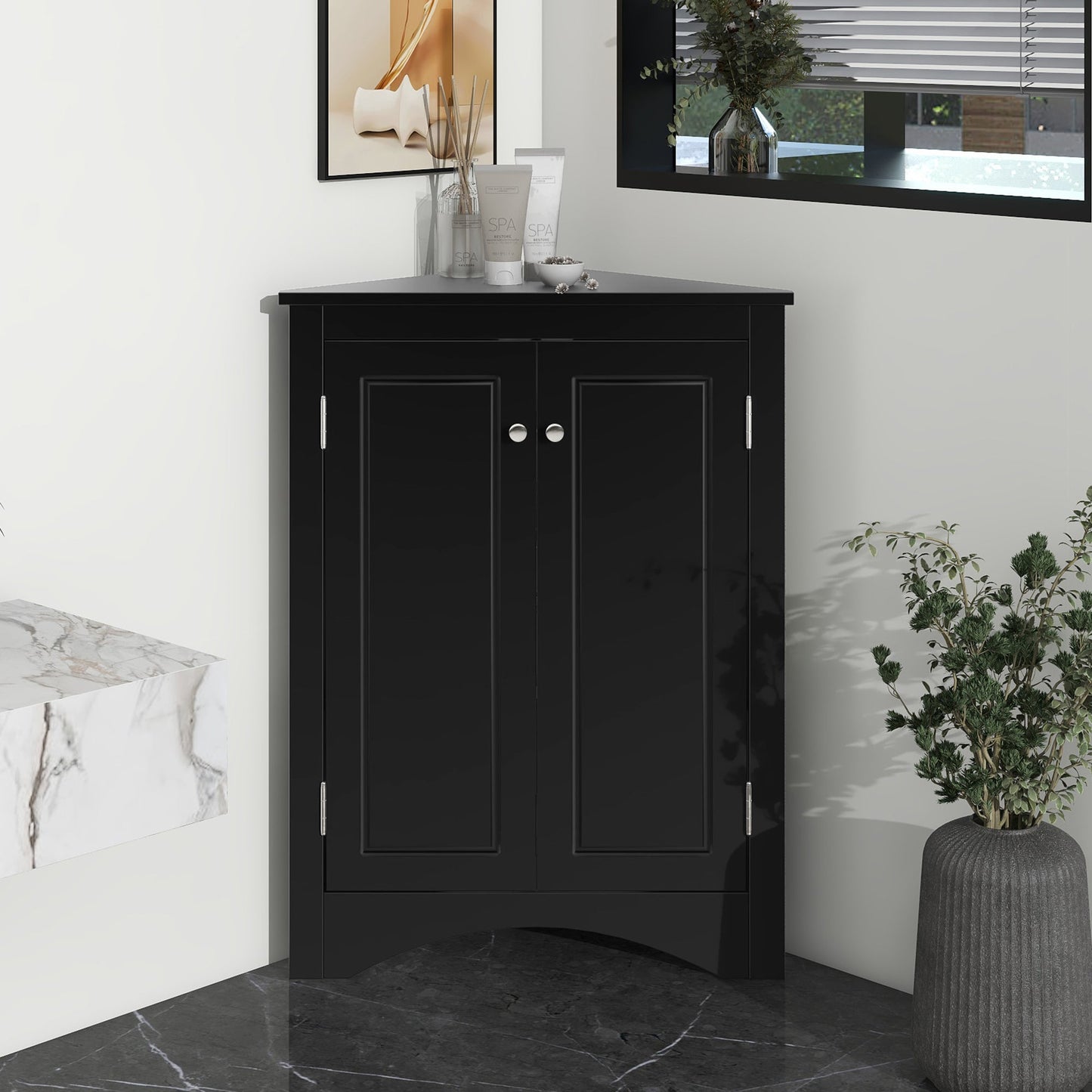 Black Triangle Bathroom Storage Cabinet with Adjustable Shelves