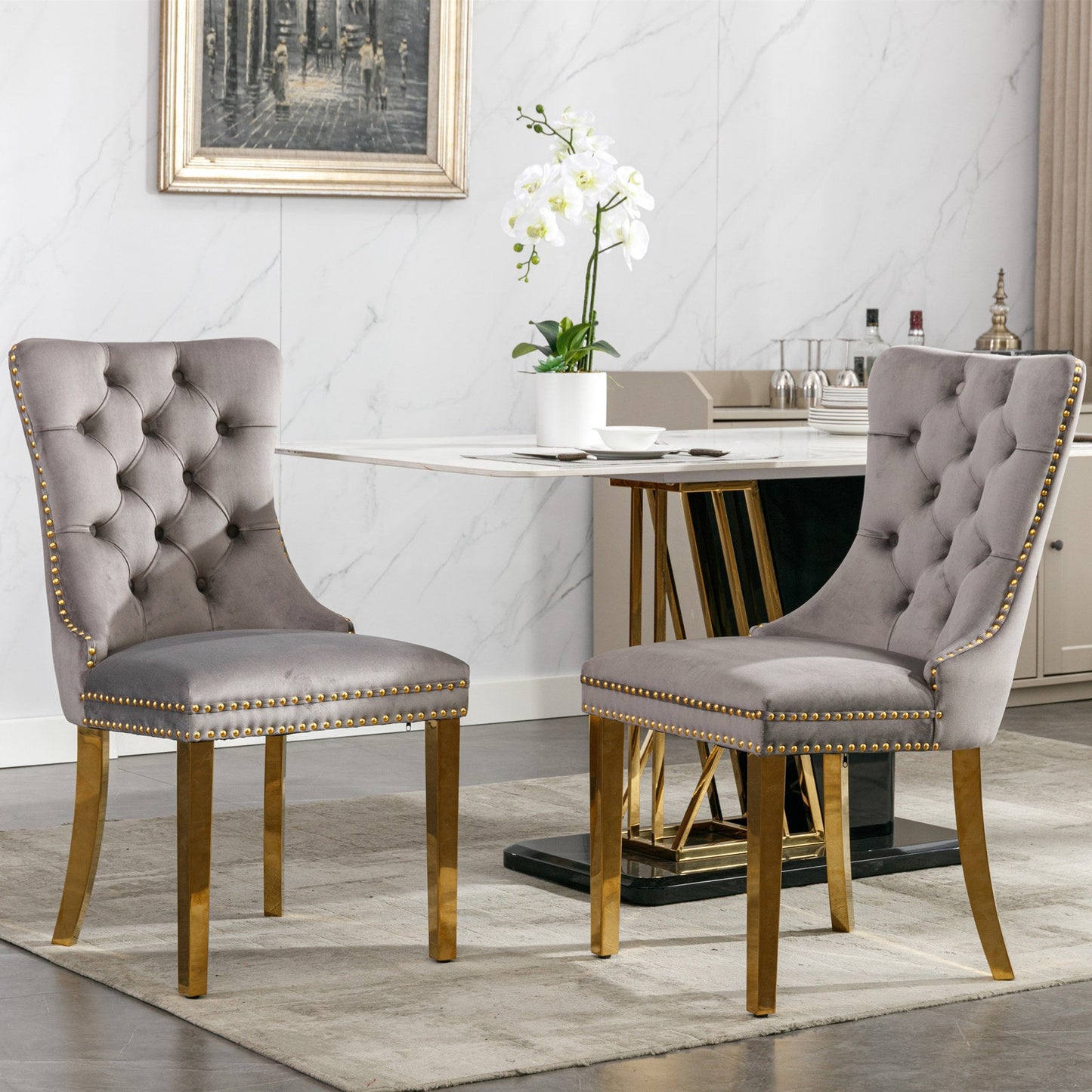 Nikki Collection Velvet Upholstered Dining Chair Set of 2