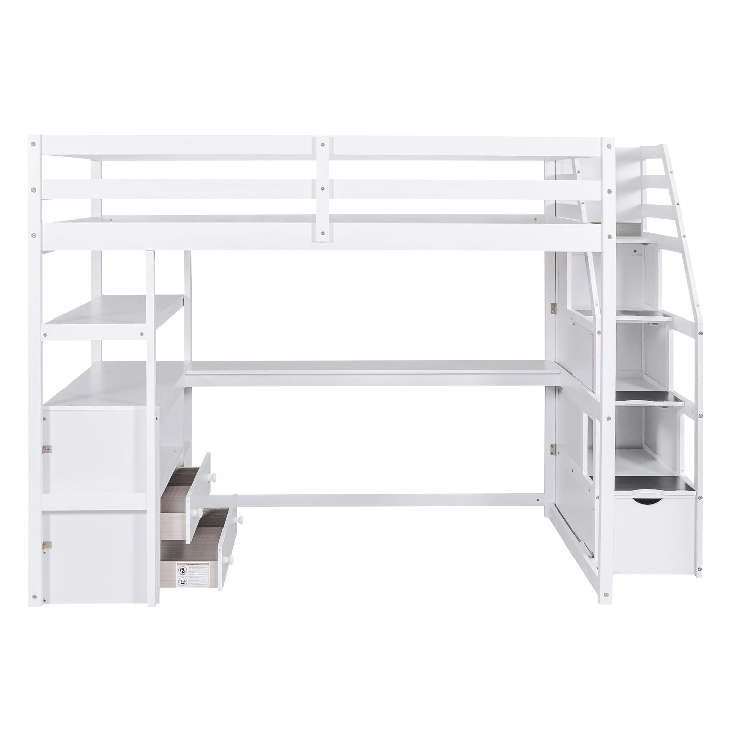 Full Size Loft Bed with Desk and Shelves