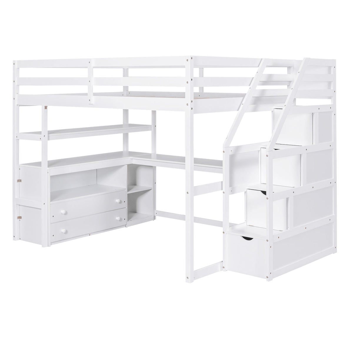 Full Size Loft Bed with Desk and Shelves