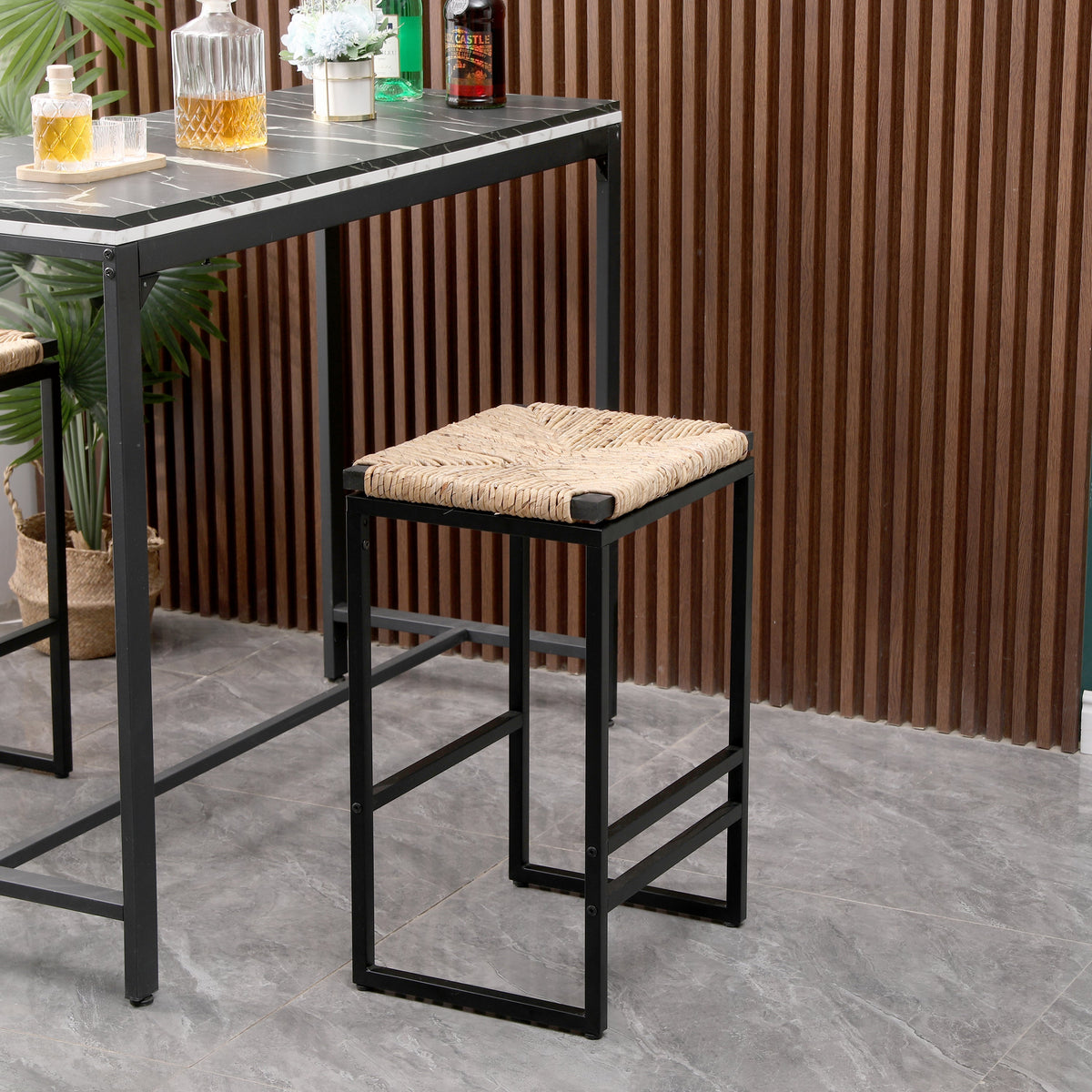 Set of 2 Water Hyacinth Woven Bar Stools for Kitchen Counter