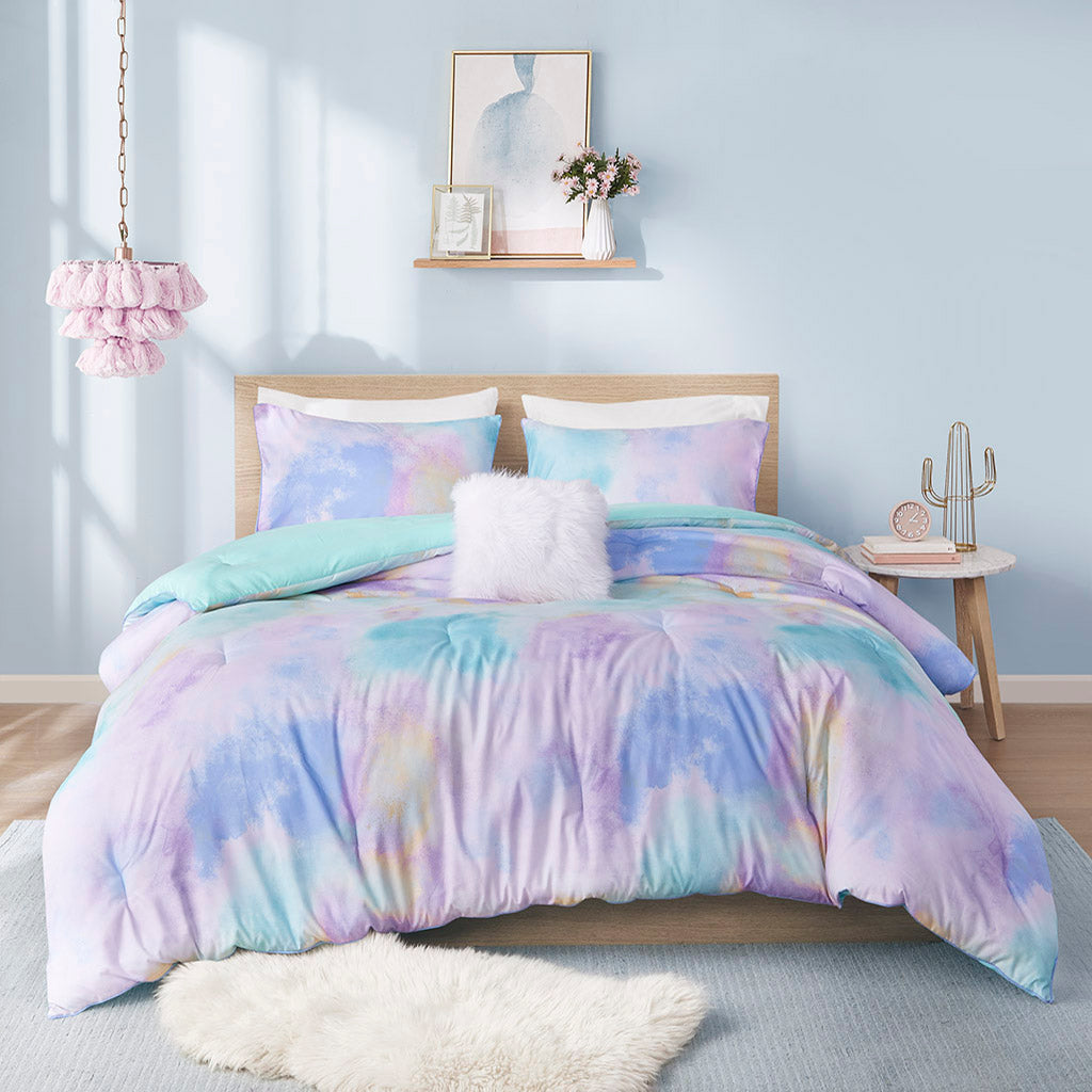 Full/Queen Watercolor Tie Dye Printed Comforter Set