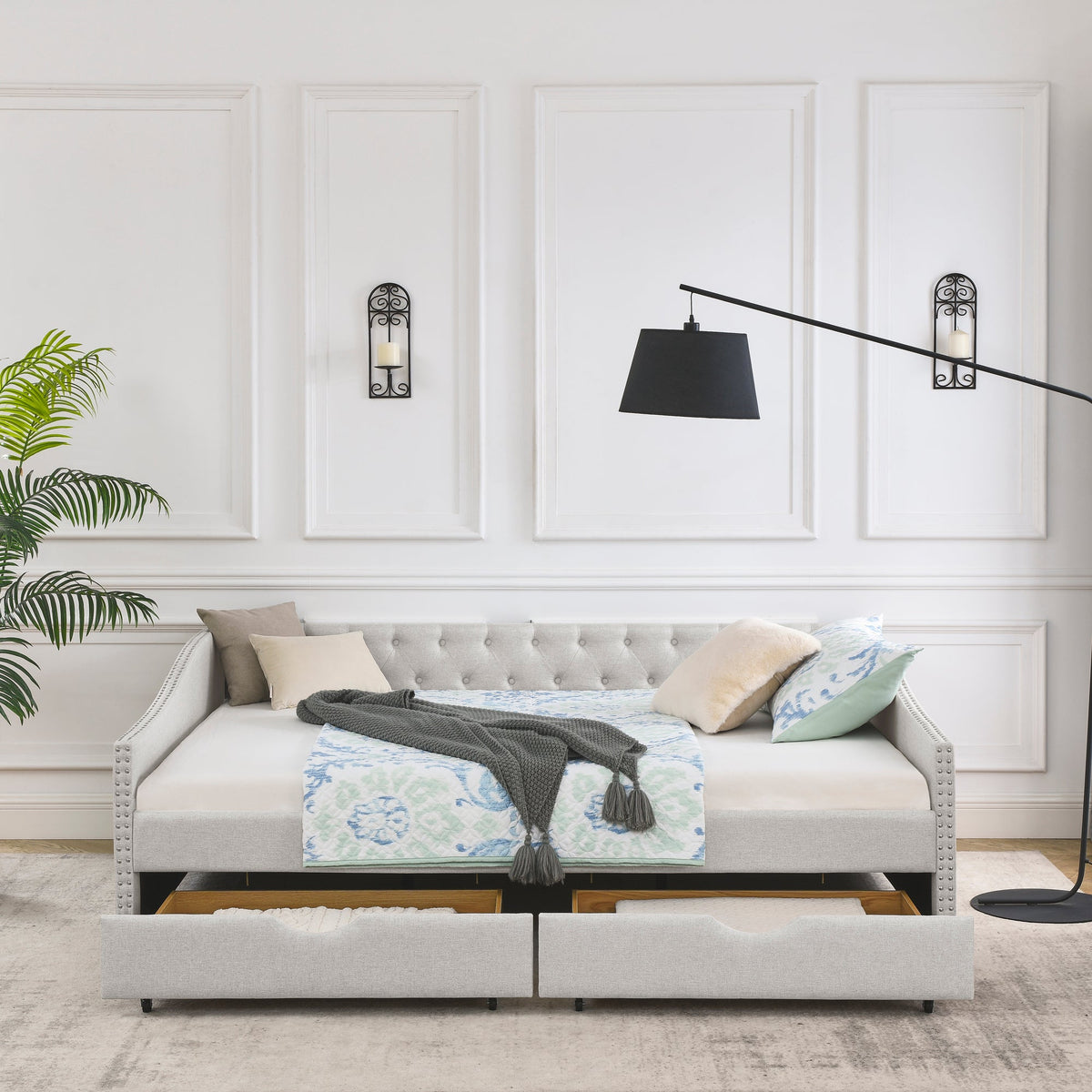 Queen Size Upholstered Daybed with Drawers