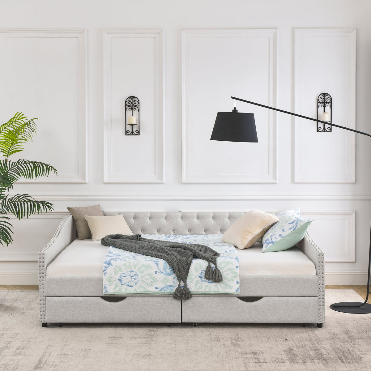Queen Size Upholstered Daybed with Drawers
