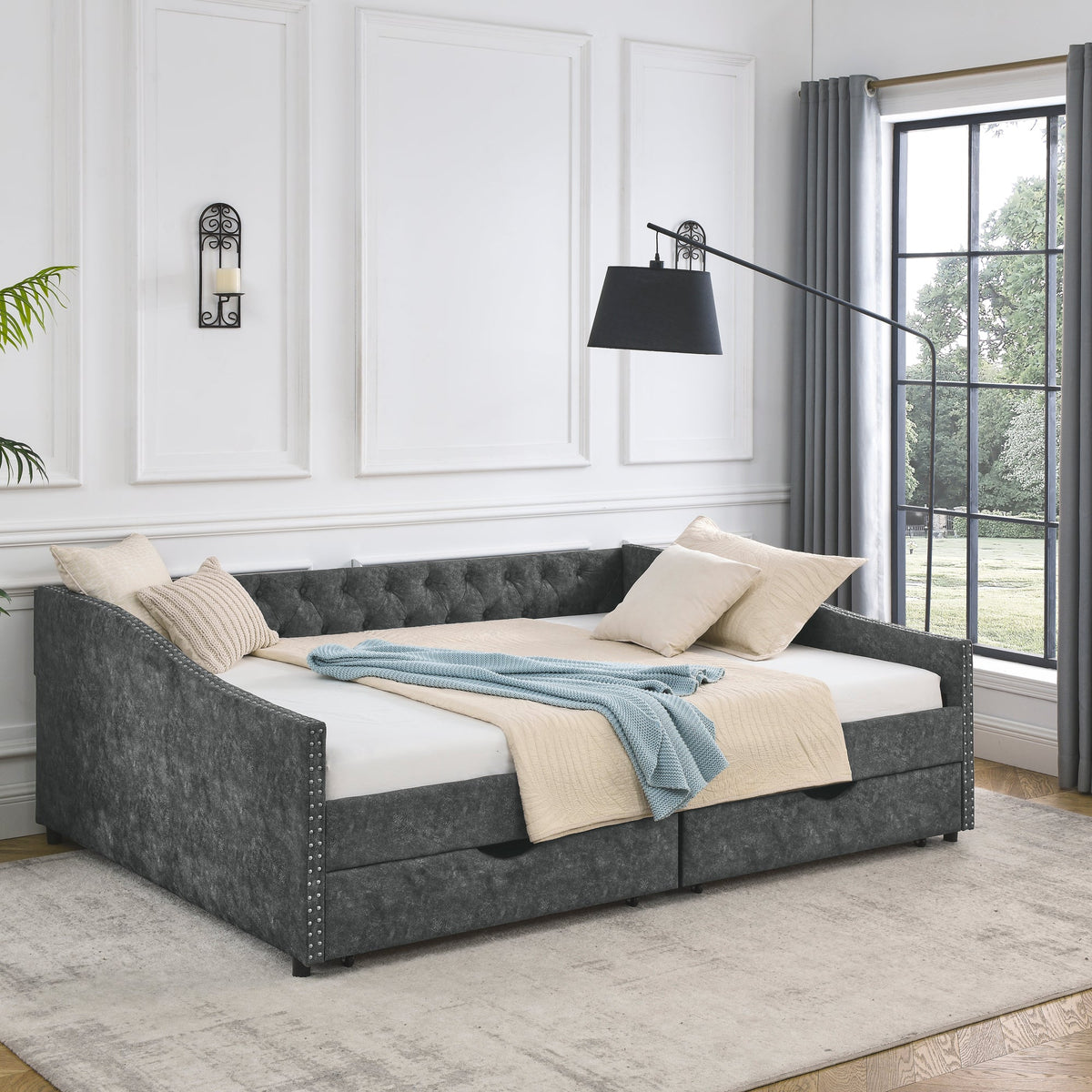 Queen Size Upholstered Daybed with Drawers