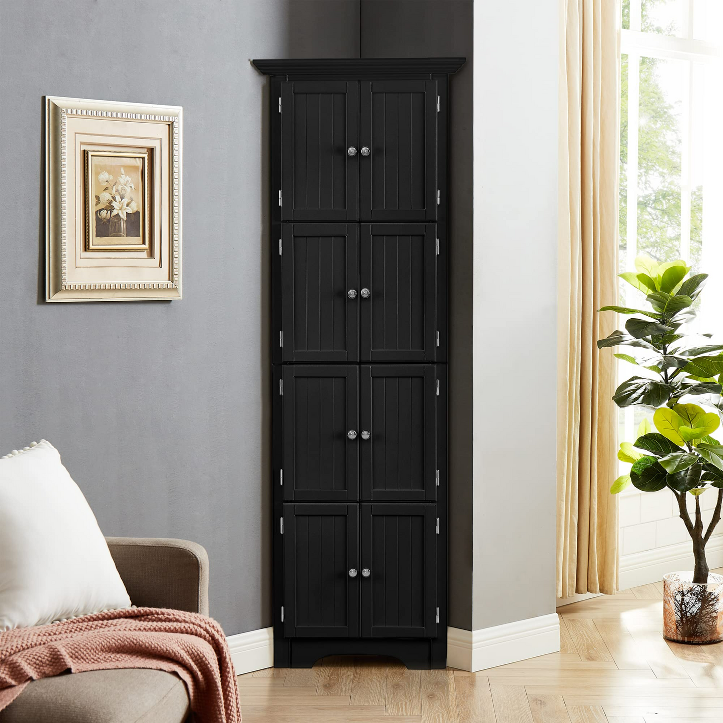 Tall Storage Cabinet with Doors and 4 Shelves