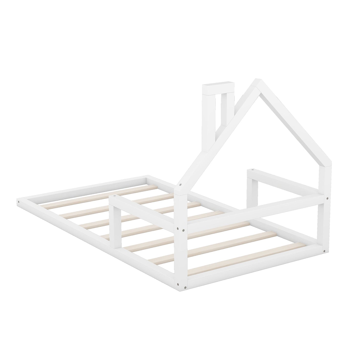 Twin Size Wood Floor Bed with House-shaped Headboard