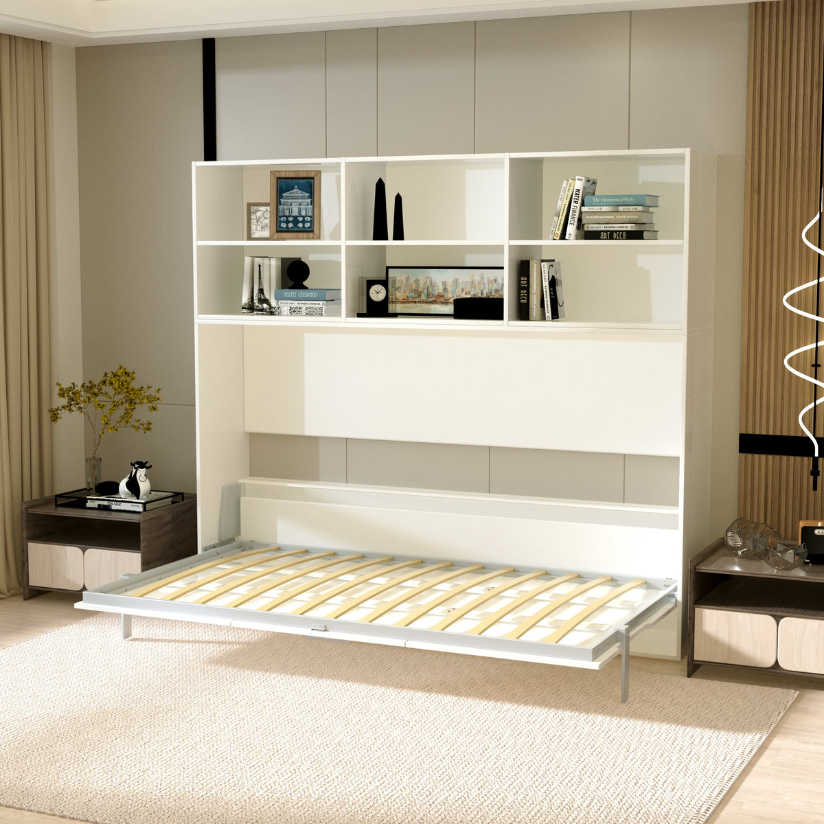 Modern Design Twin Size Horizontal Murphy Bed with Shelf Storage