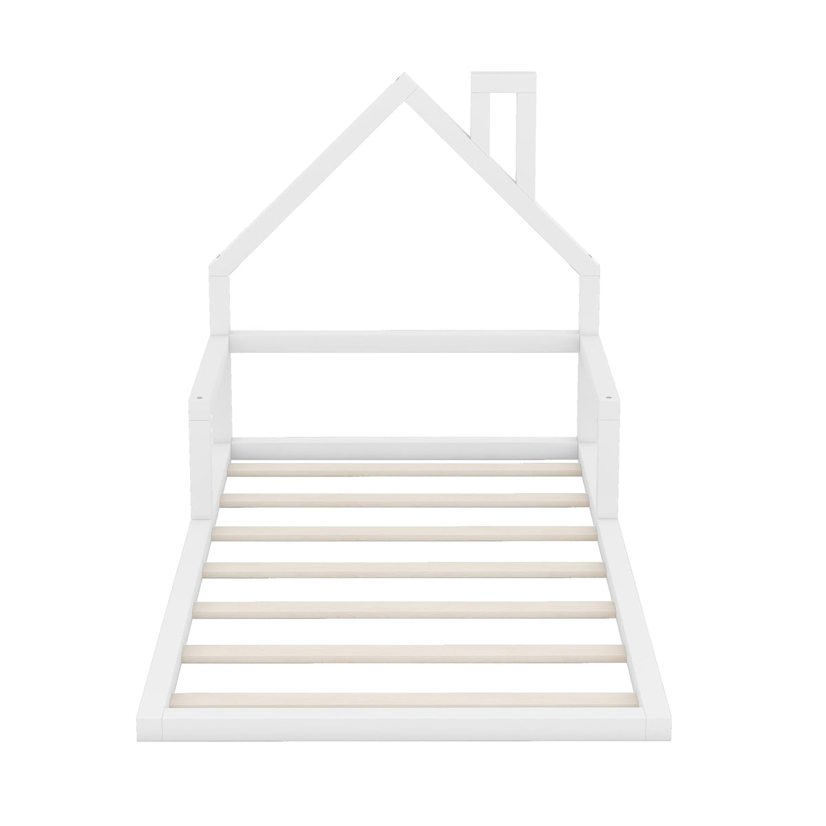 Twin Size Wood Floor Bed with House-shaped Headboard