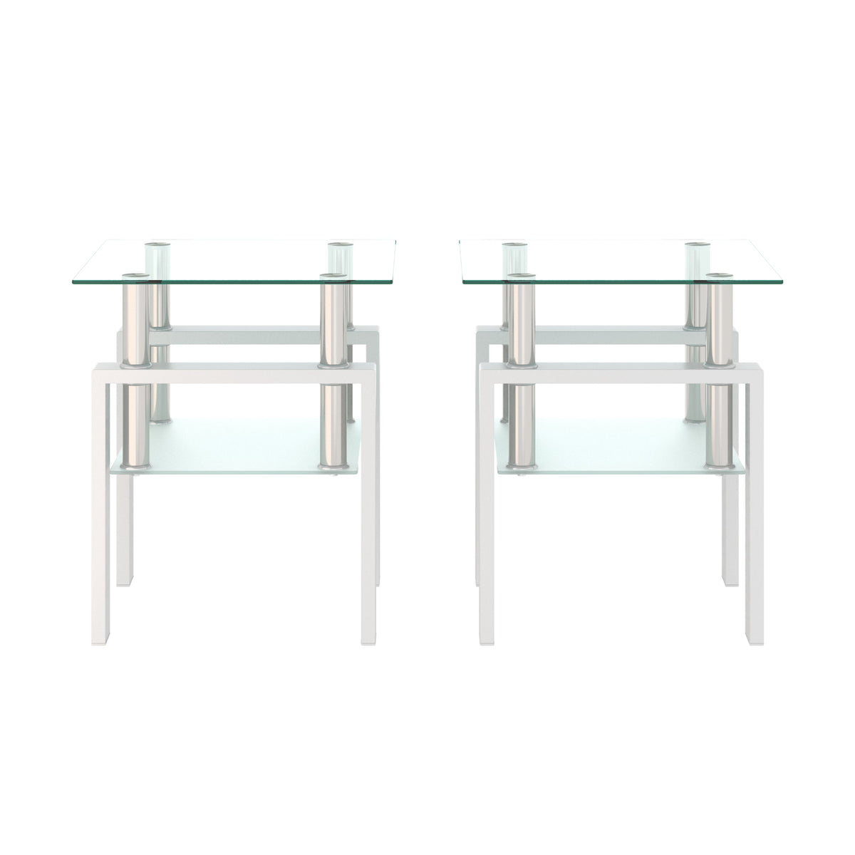 Set of 2 Modern Tempered Glass Tea Table