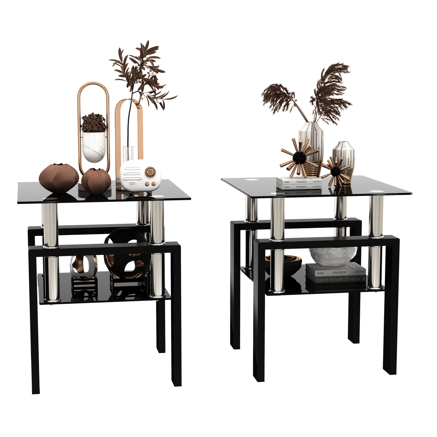 Set of 2 Modern Tempered Glass Tea Table Coffee Table End Table