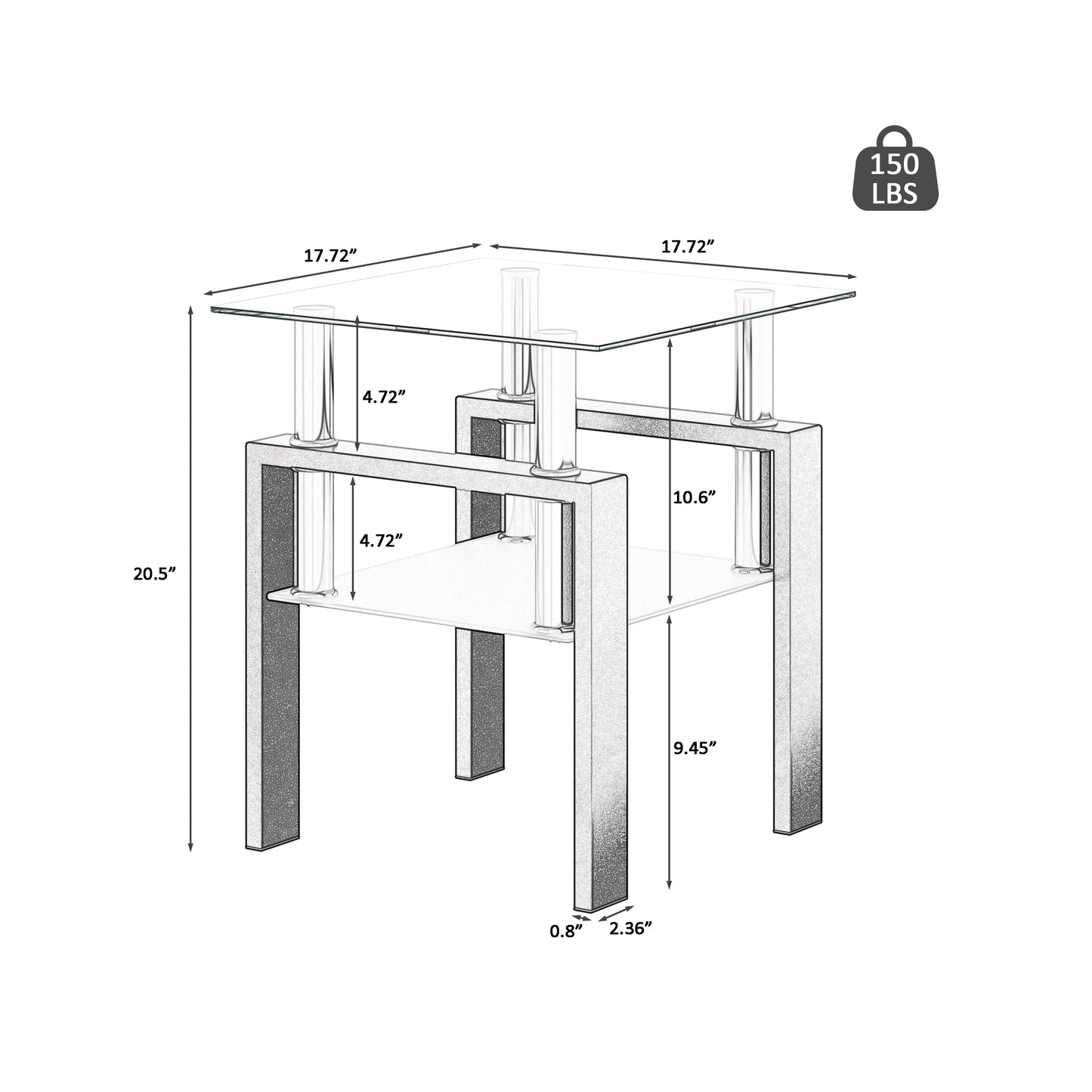 Set of 2 Modern Tempered Glass Tea Tables