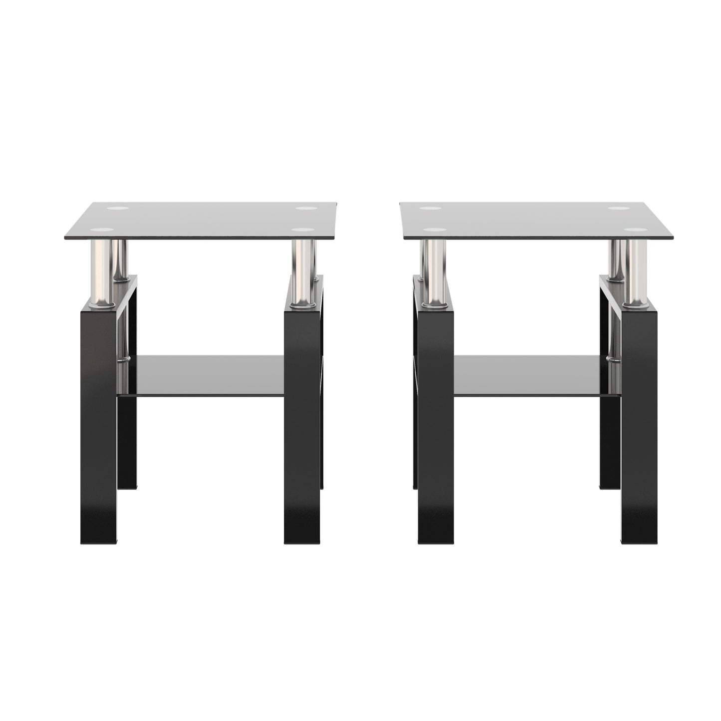 Set of 2 Modern Tempered Glass Tea Table Coffee Table End Table