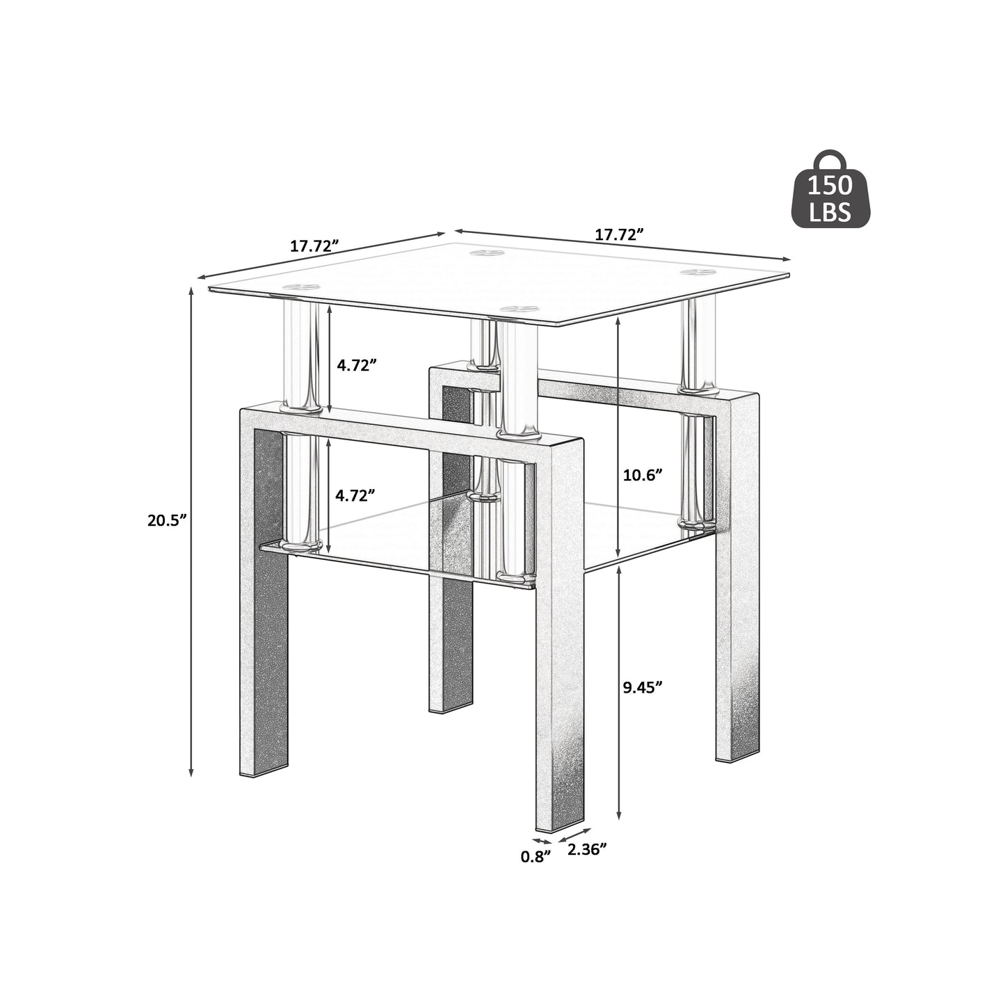 Set of 2 Modern Tempered Glass Tea Table Coffee Table End Table