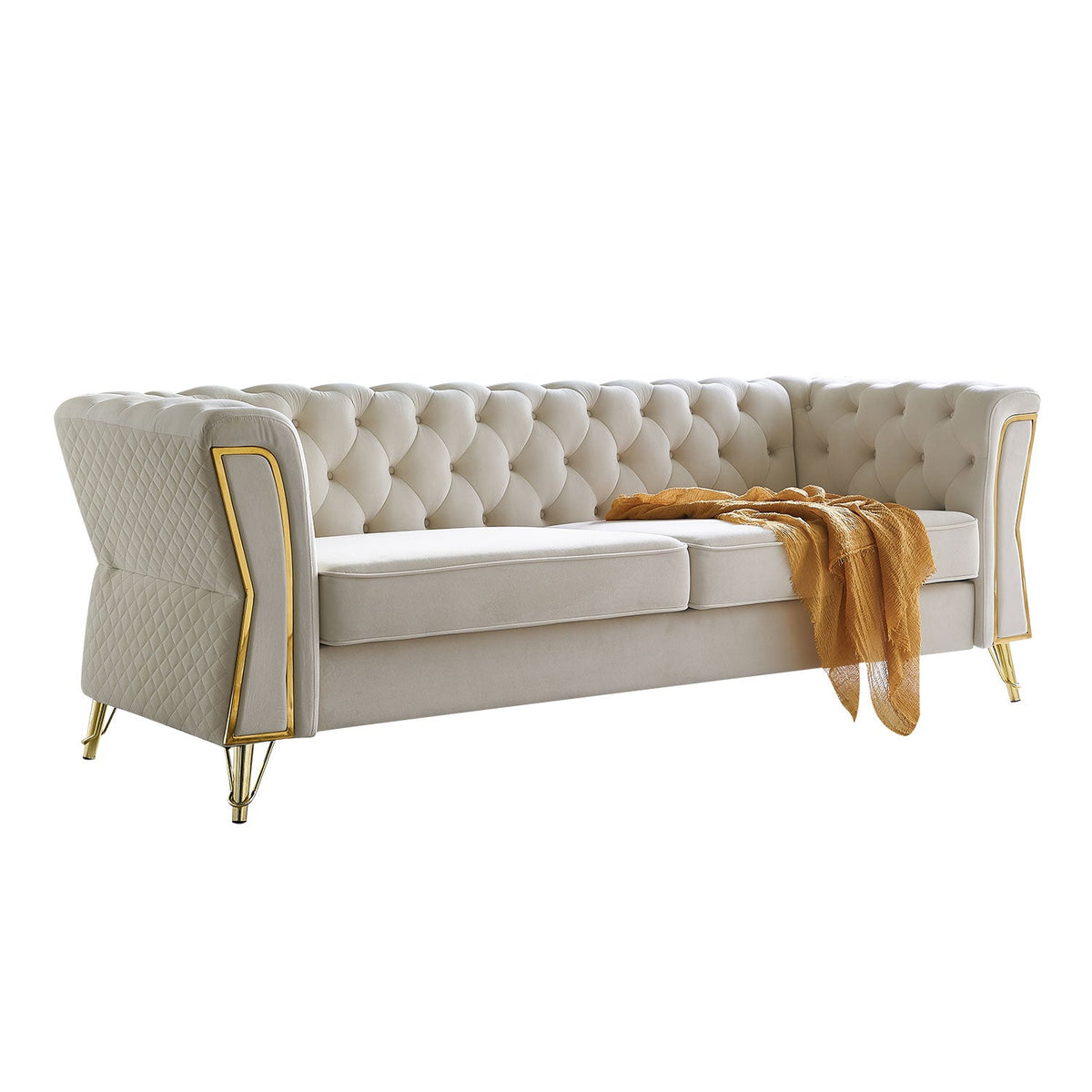 Modern Tufted Velvet Sofa 87.4 Inch for Living Room