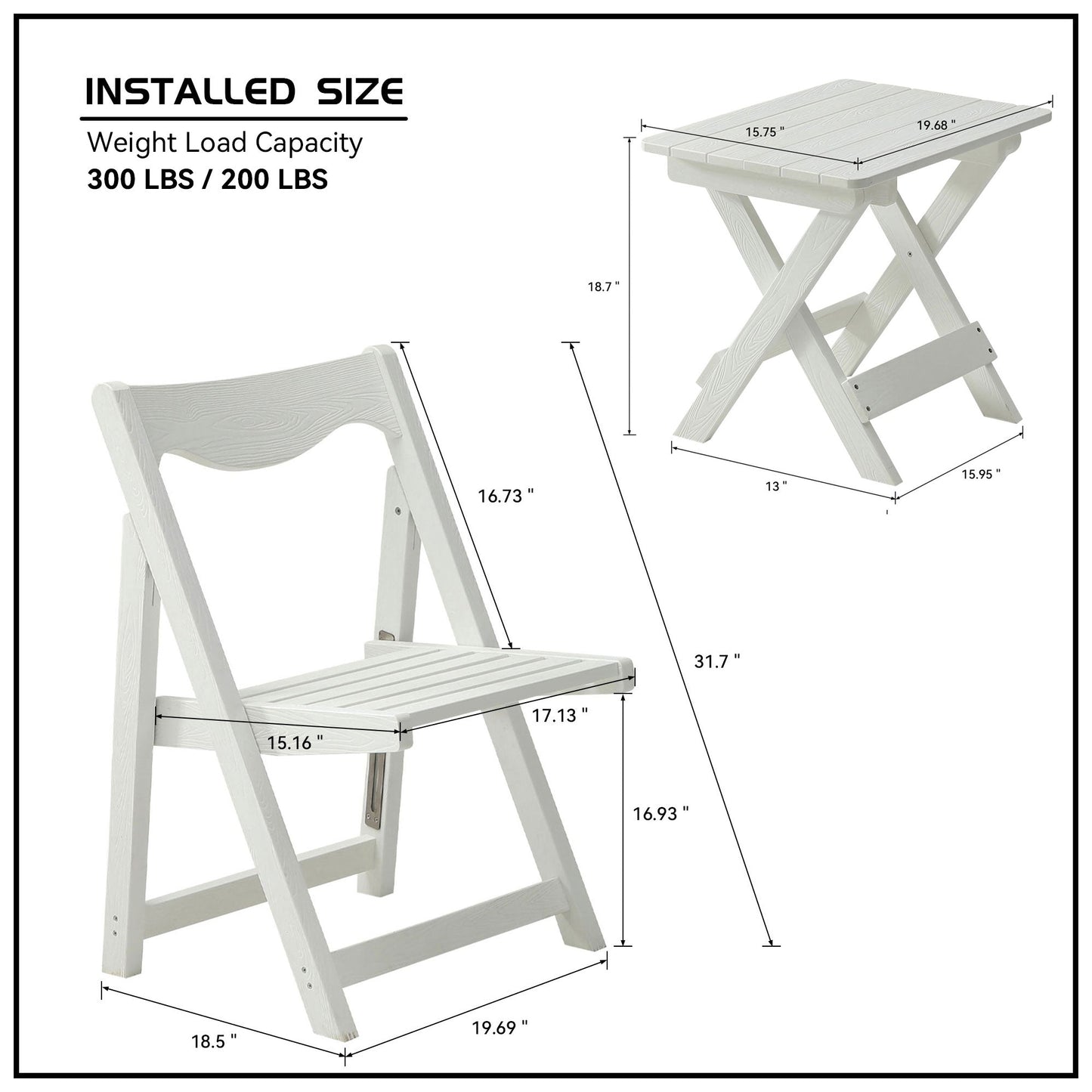 HIPS Foldable Small Table and Chair Set with 2 Chairs and Rectangular Table