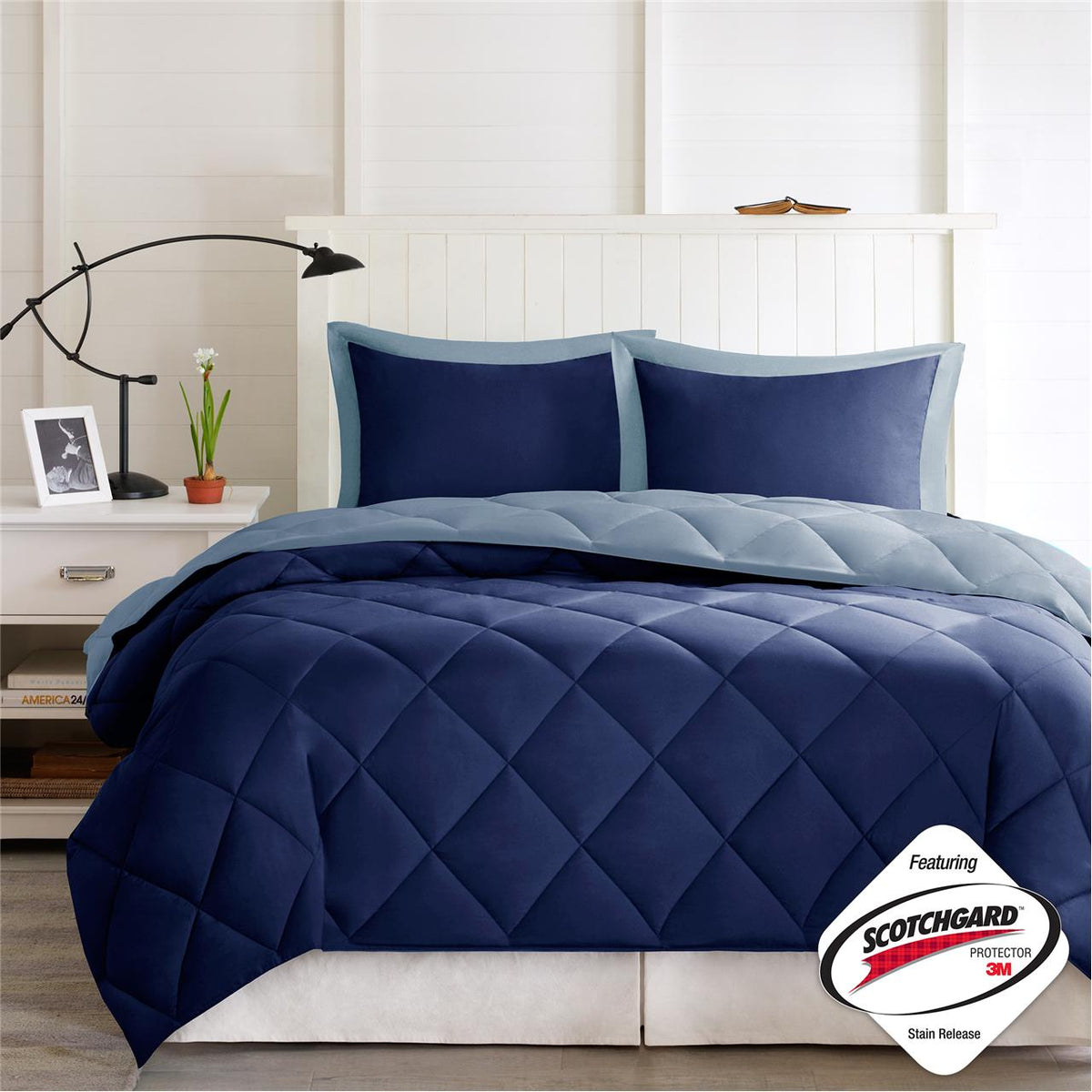 Full/Queen 3M Scotchgard Diamond Quilting Reversible Down Alternative Comforter Set