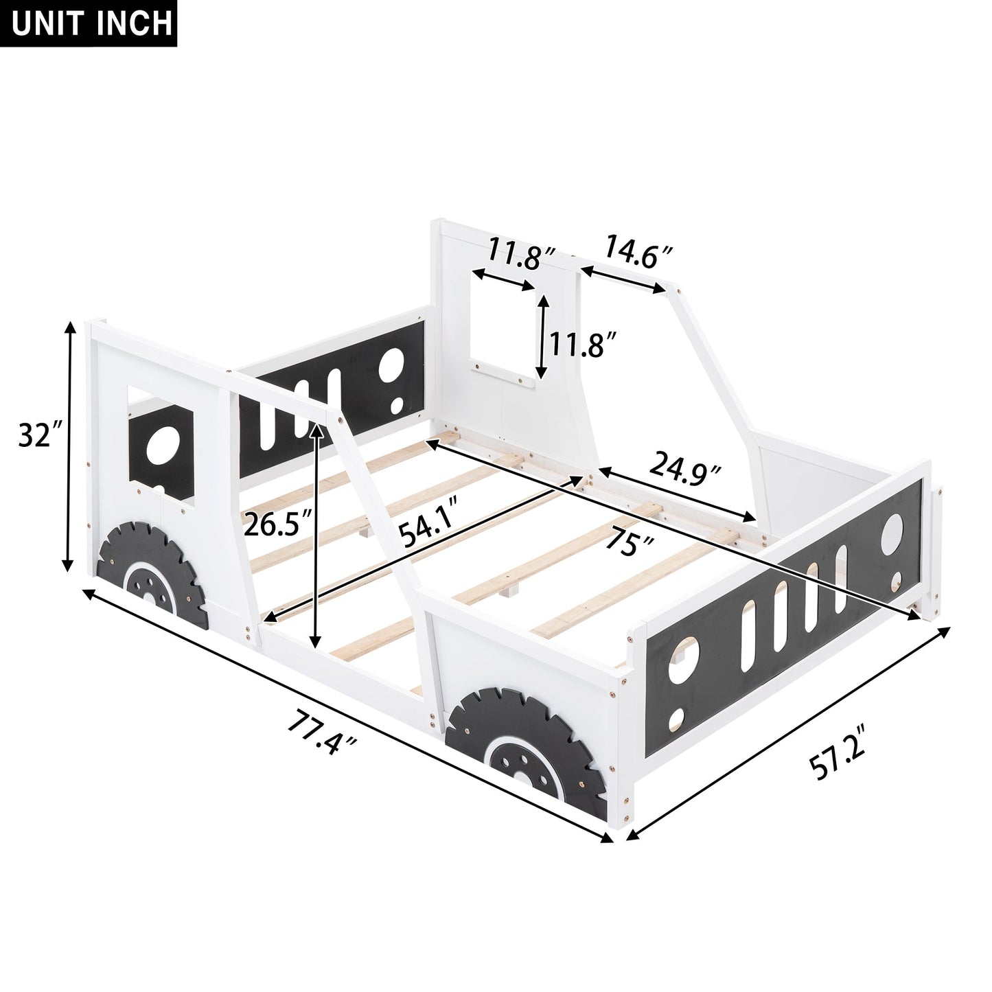 Full Size Classic Car-Shaped Platform Bed with Wheels
