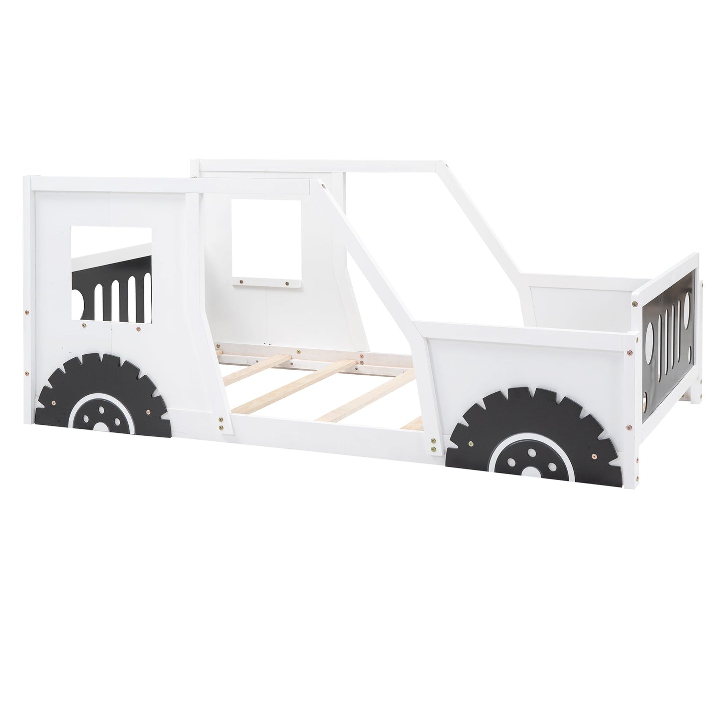 Twin Size Classic Car-Shaped Platform Bed with Wheels
