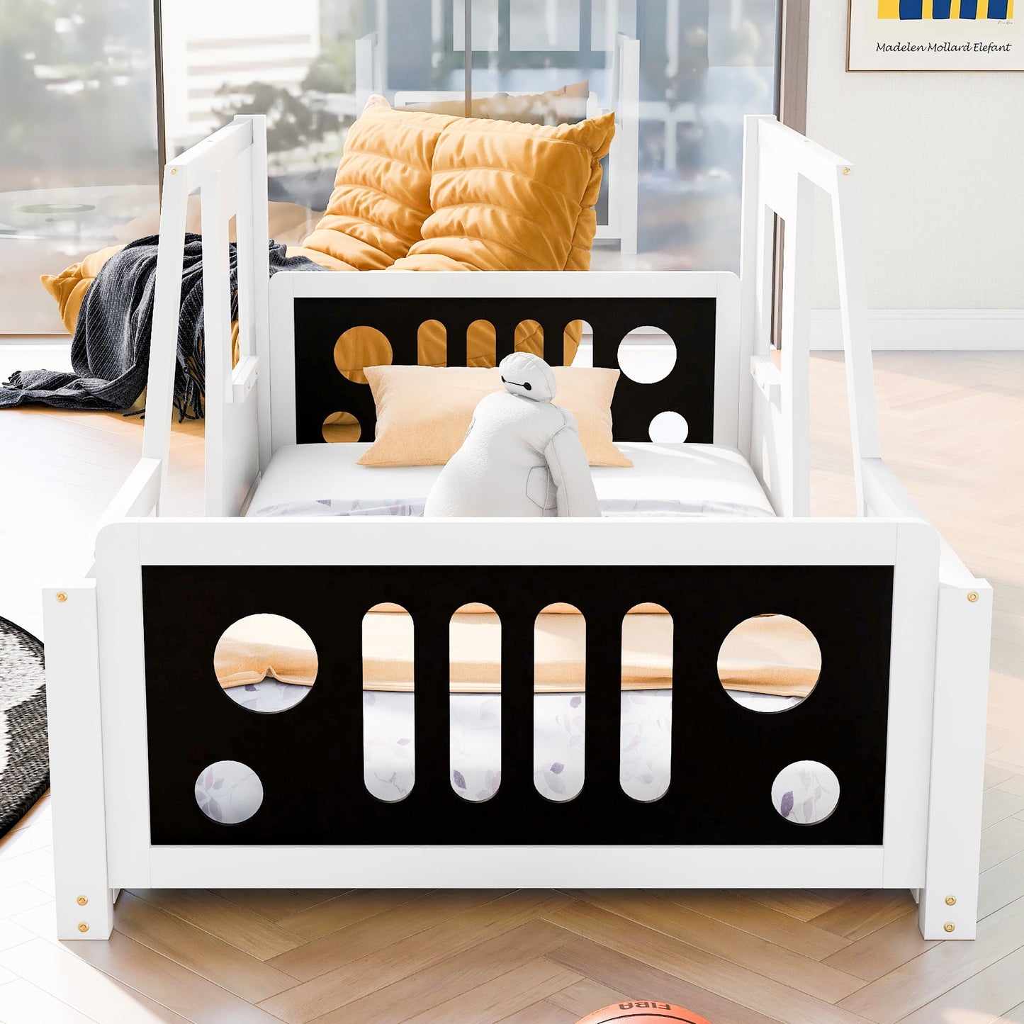 Twin Size Classic Car-Shaped Platform Bed with Wheels