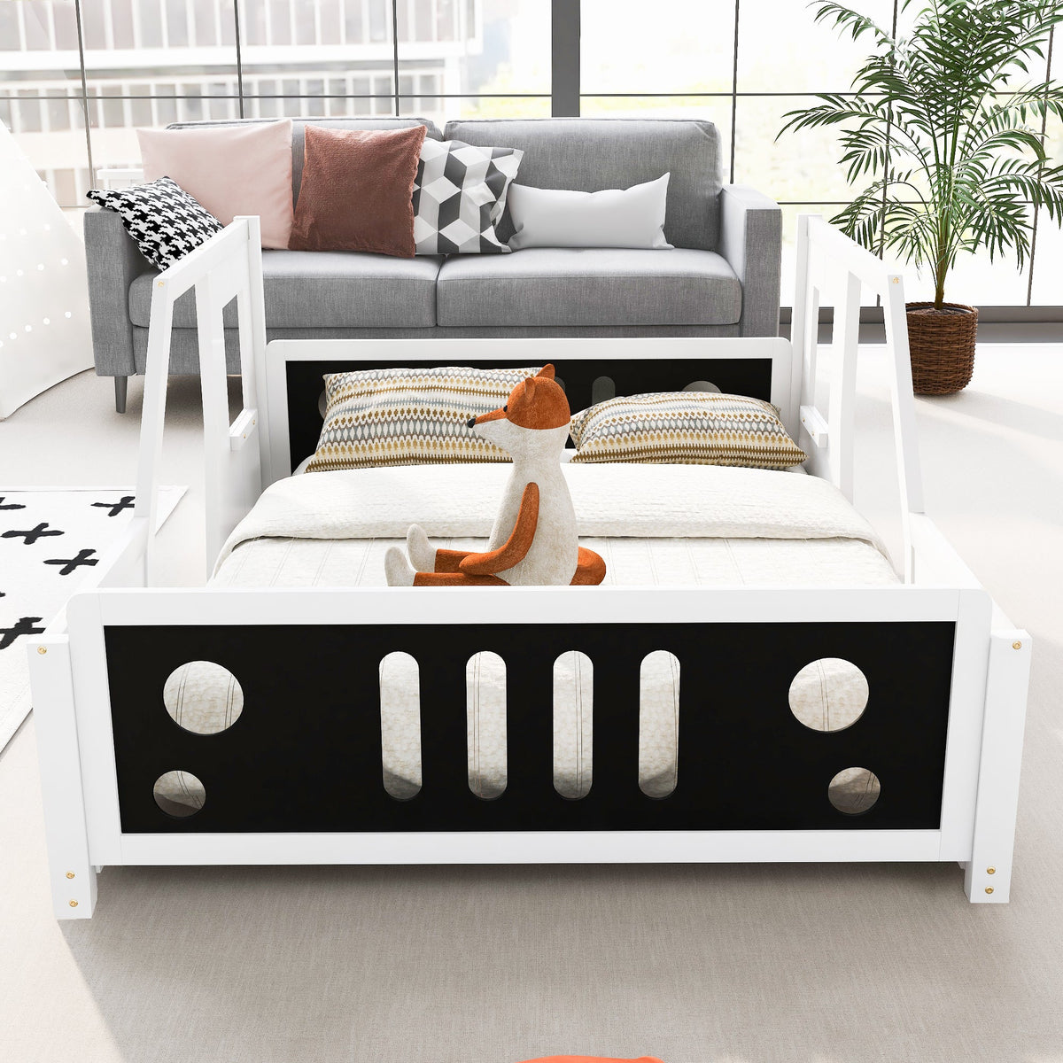 Full Size Classic Car-Shaped Platform Bed with Wheels