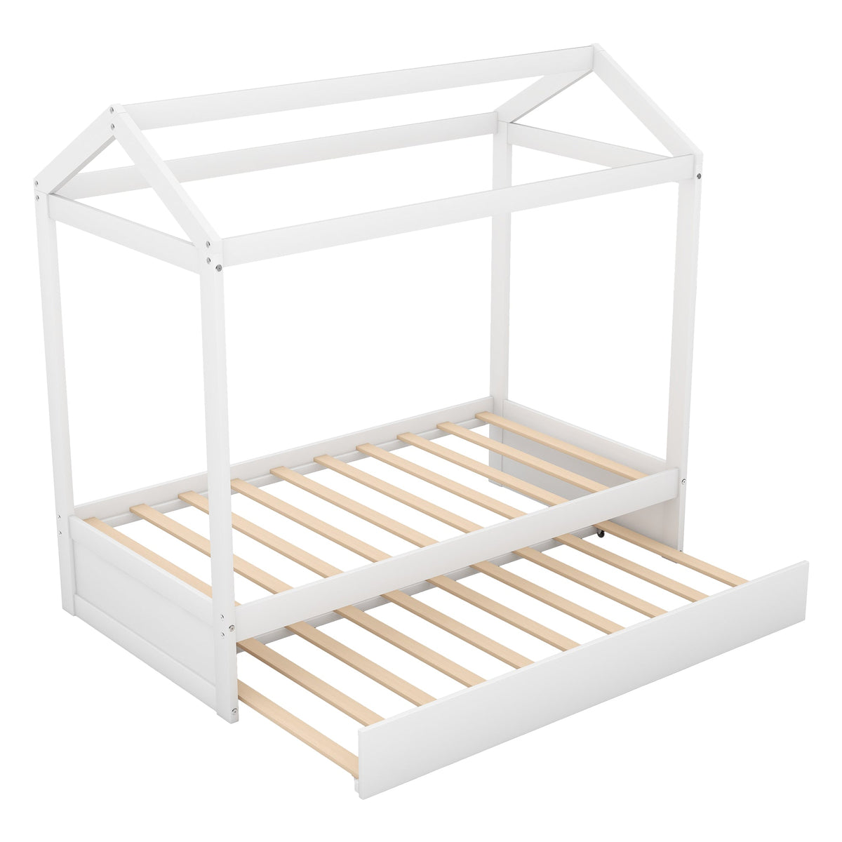 House Bed with Trundle - White, Customizable Design
