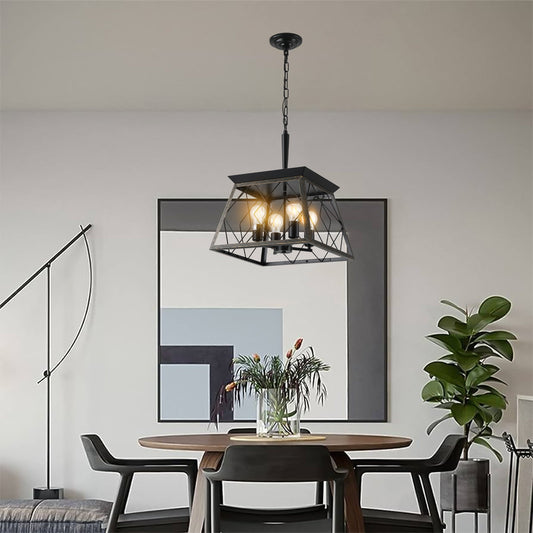 16" Black Gold Industrial 4-Light Pendant Chandelier