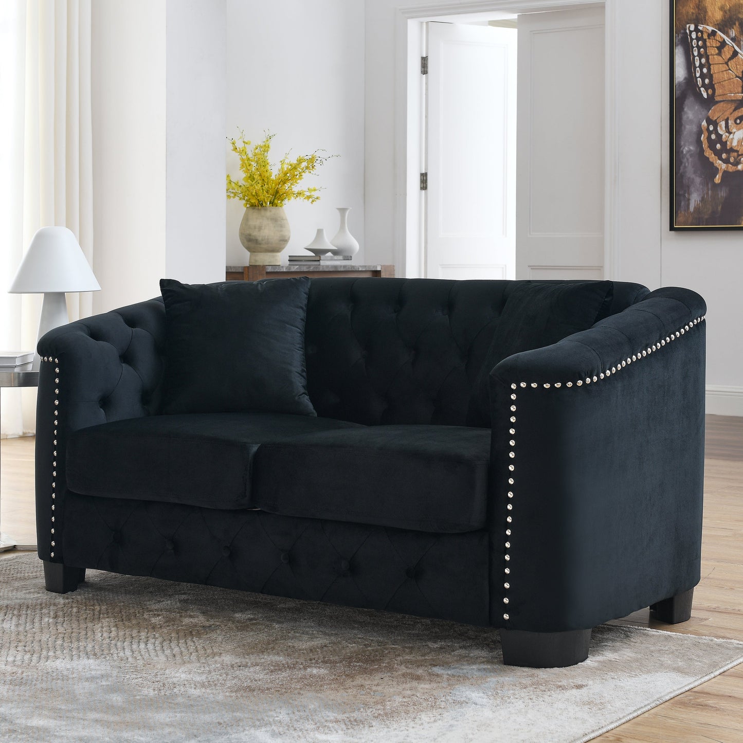 59-Inch Modern Chesterfield Velvet Sofa