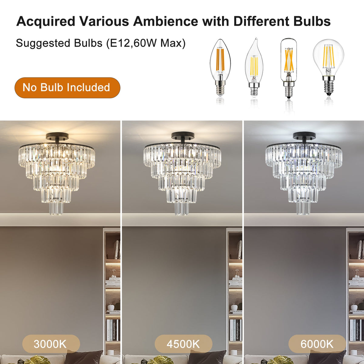 20" Black Crystal Chandelier Ceiling Light