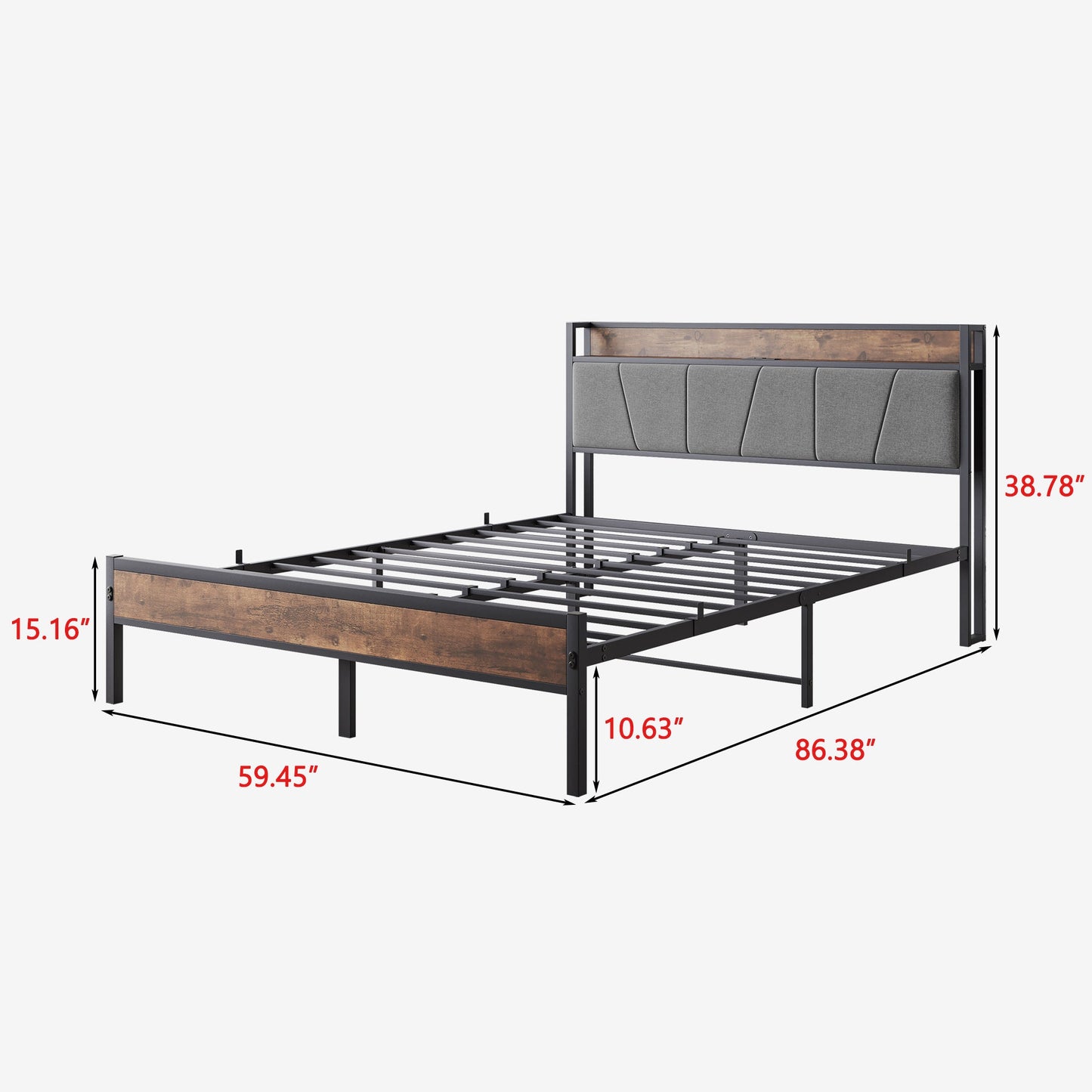 Queen Size Bed Frame with Storage Headboard