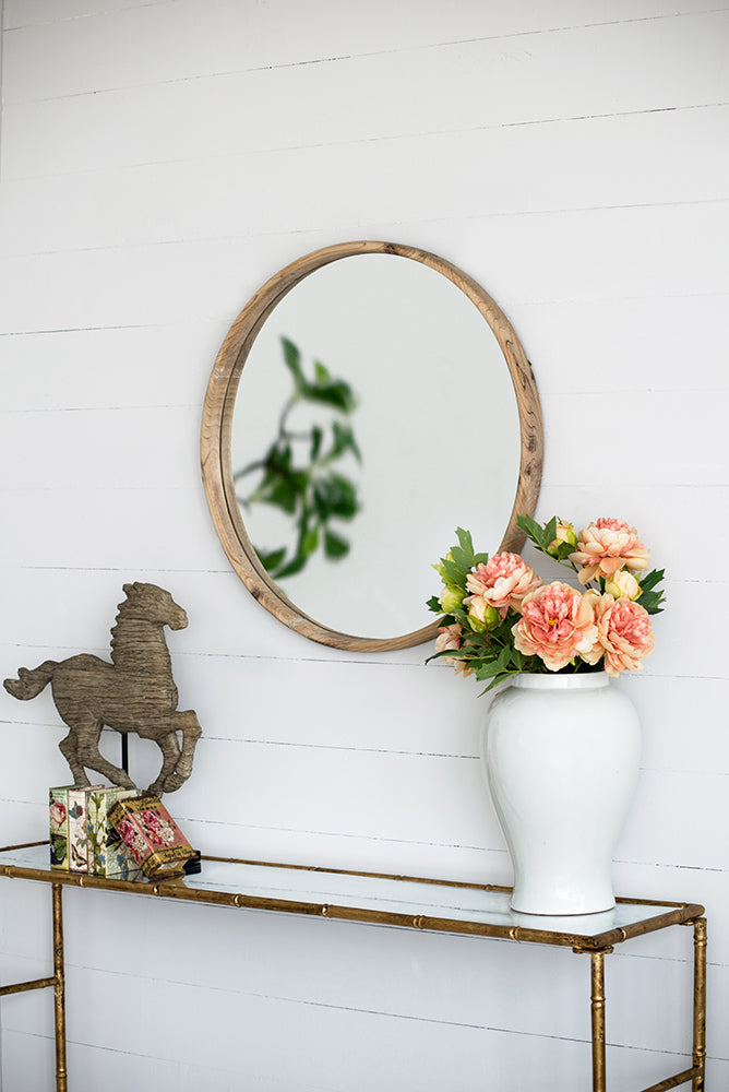27.5" Round Wood Mirror