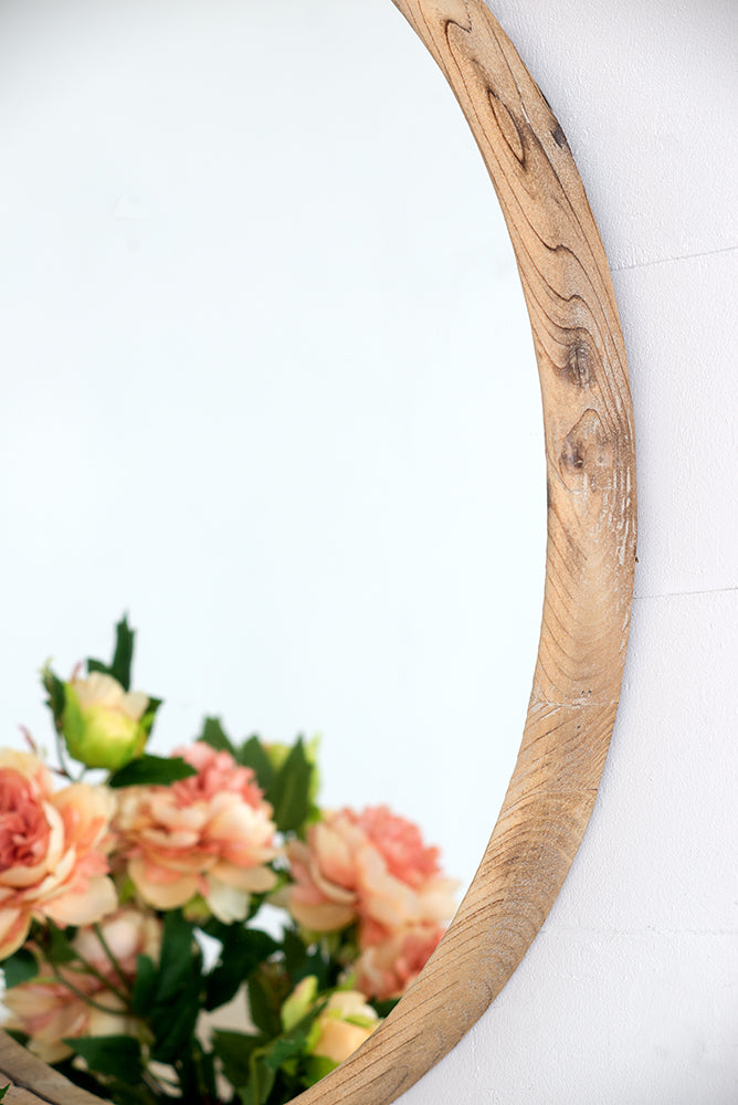 27.5" Round Wood Mirror
