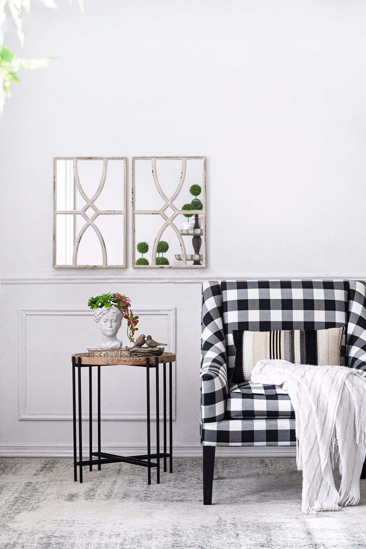 Distressed Rectangular Wooden Wall Mirrors - Set of Two