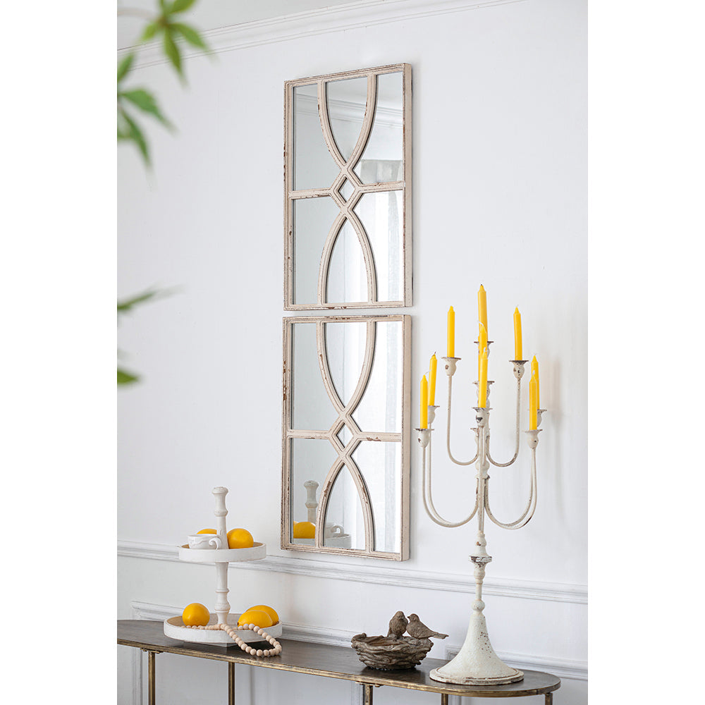 Distressed Rectangular Wooden Wall Mirrors - Set of Two