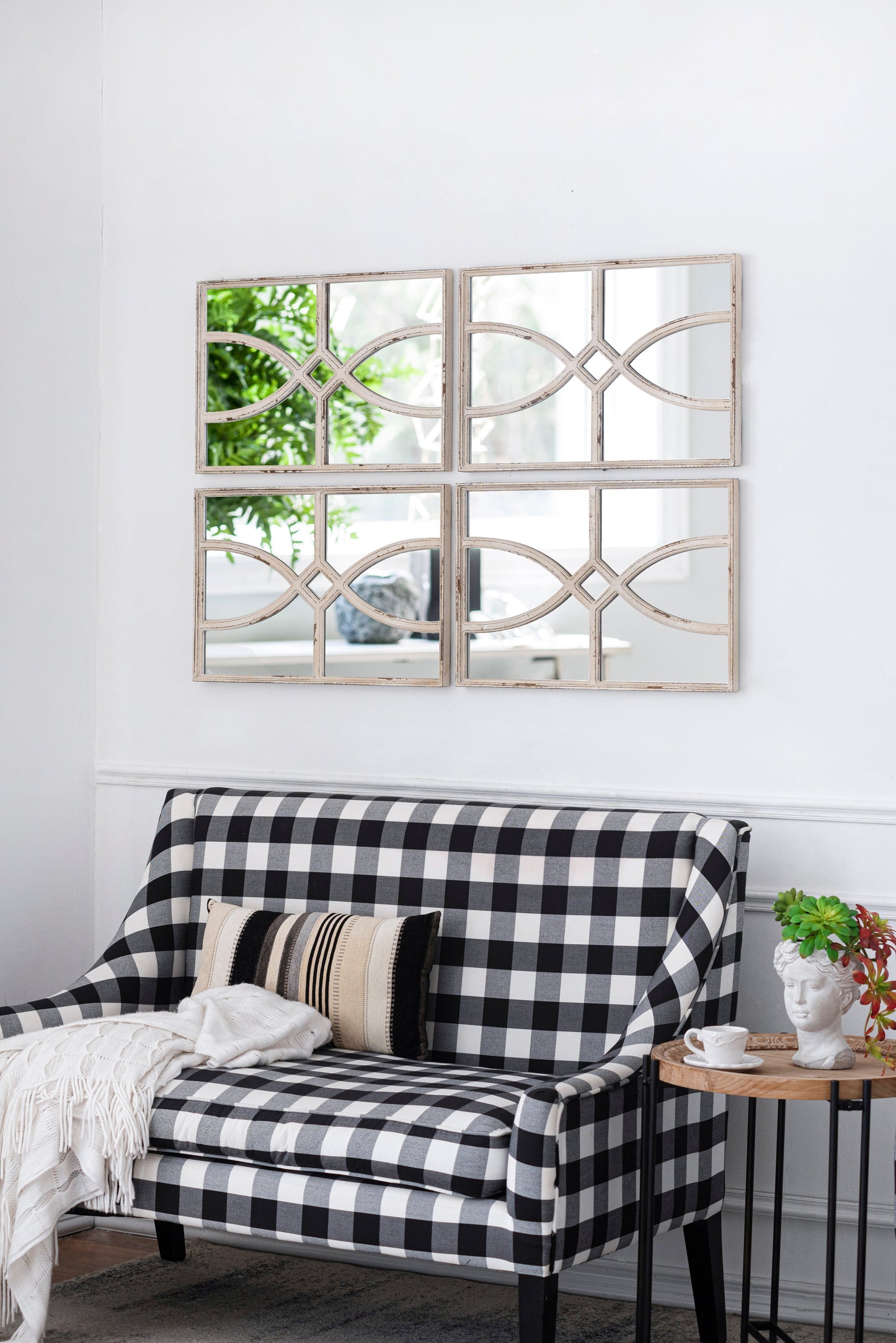 Distressed Rectangular Wooden Wall Mirrors - Set of Two