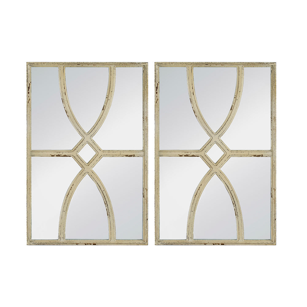 Distressed Rectangular Wooden Wall Mirrors - Set of Two